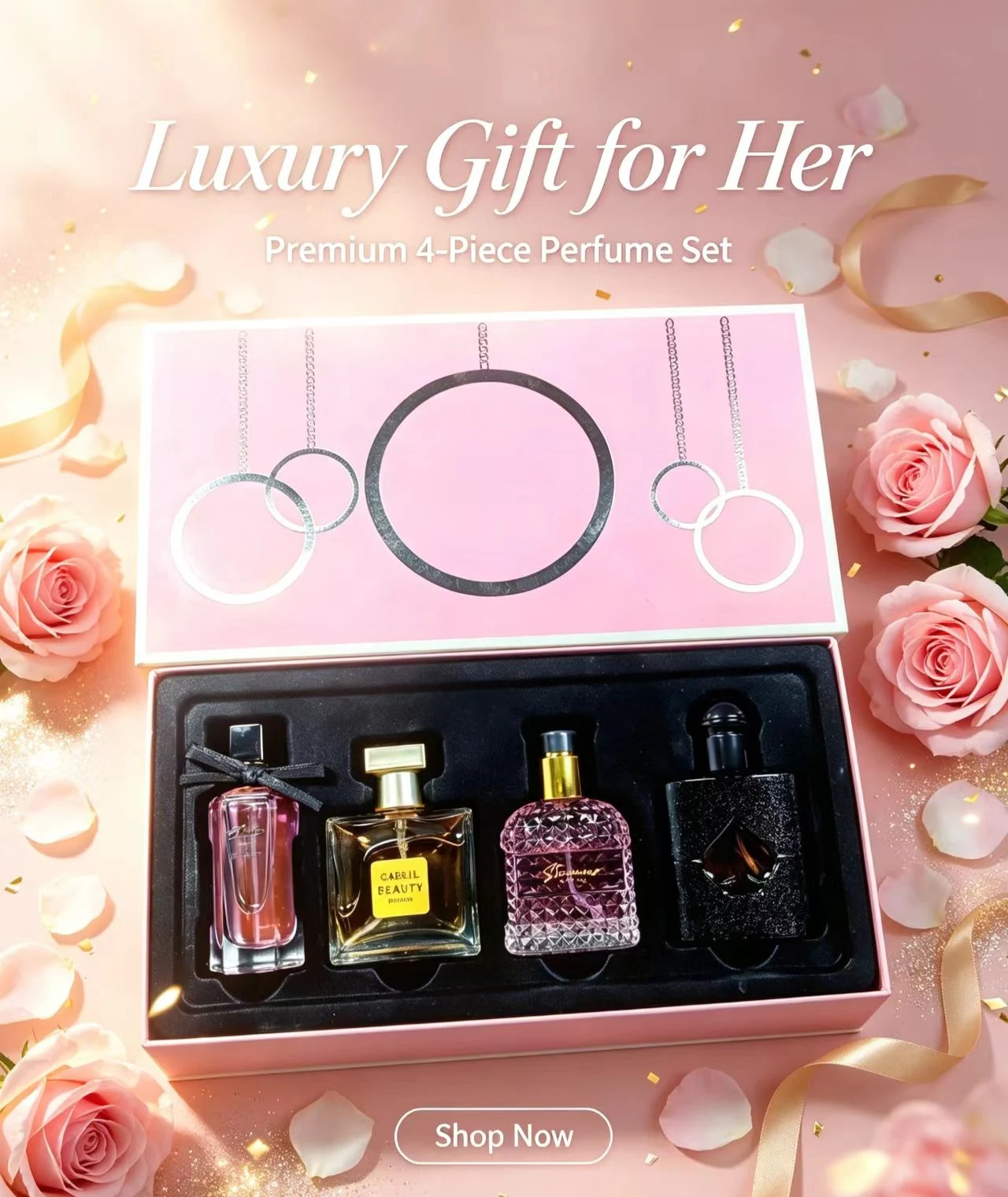 4 Elegant Scents Perfume Gift Set for Women, Floral Bloom Sweet Fruity Soft Vanilla Musk Woody Notes, Long Lasting Eau de Parfum Premium Pink Gift Box Perfume Kit for Birthday Valentine Holiday Dating Gift view 6