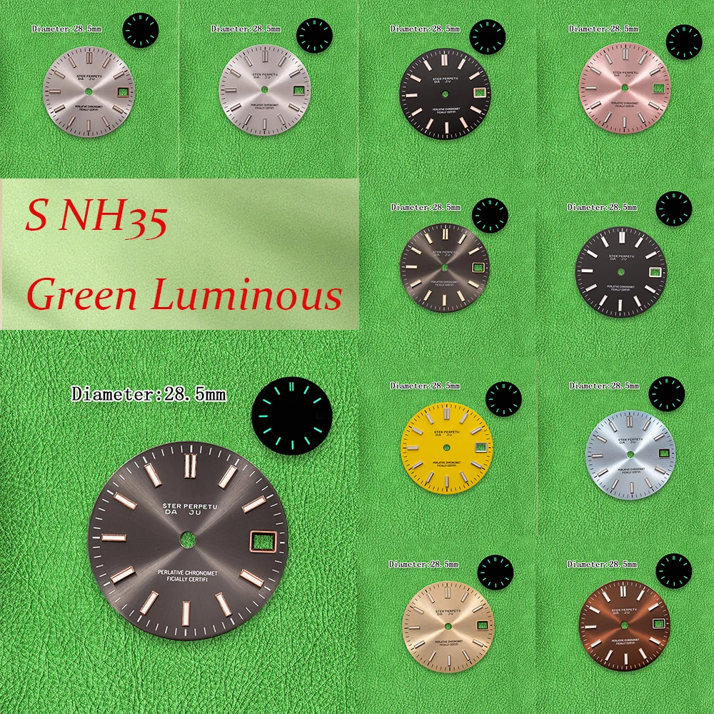 S Logo Dial 28.5mm J-ourna-l Sun Nh35 Dial Suitable for NH35 NH36 7S Movement Green Luminous Watch Modification Accessories