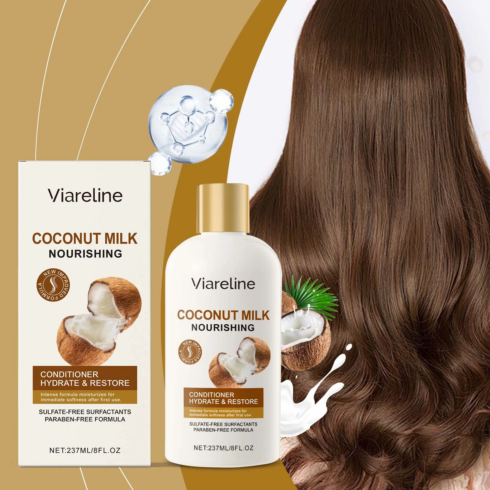 Viareline 237 مللي بلسم شعر حليب جوز الهند للتحكم في الزيوت تغذي فروة الرأس تكثيف تحسين تجعد سبليت ينتهي بلسم الشعر