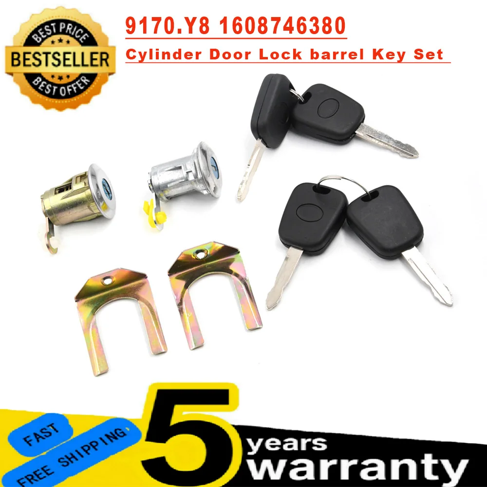 

9170.Y8 1608746380 9135S2 9136.T0 Car Cylinder Door Lock Barrel Key Set 05-14 For Peugeot 107 Citroen C1 Toyota Aygo