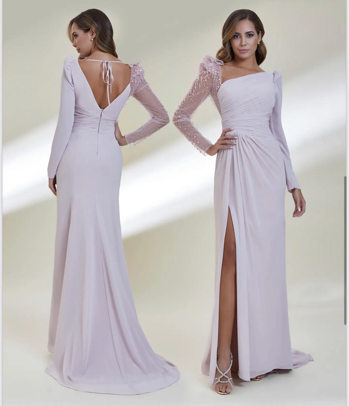 Abiti da ballo di alta qualità moda asimmetrica monospalla perline abito da cerimonia in Chiffon abito Soirée Femme Luxe