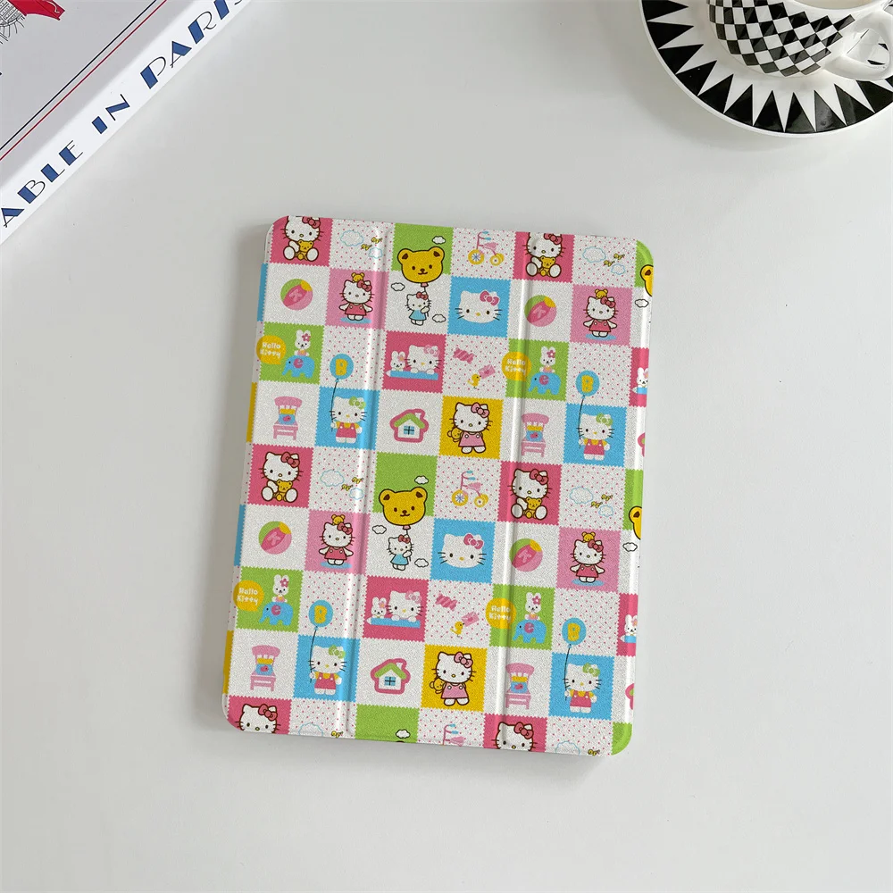 Cute plaid multiple colorful HelloKitty suitable for A16 2024 11 2025 Air 5/4 10.9 iPad 10 9.7 10.2/10.5 Mini 6/5 with pen slot
