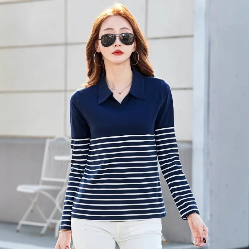 Polo Shirt Women Long Sleeve Cotton Casual Female Golf Clothes Spring Summer Ladies Tops Tees Fashion Striped T Shirts