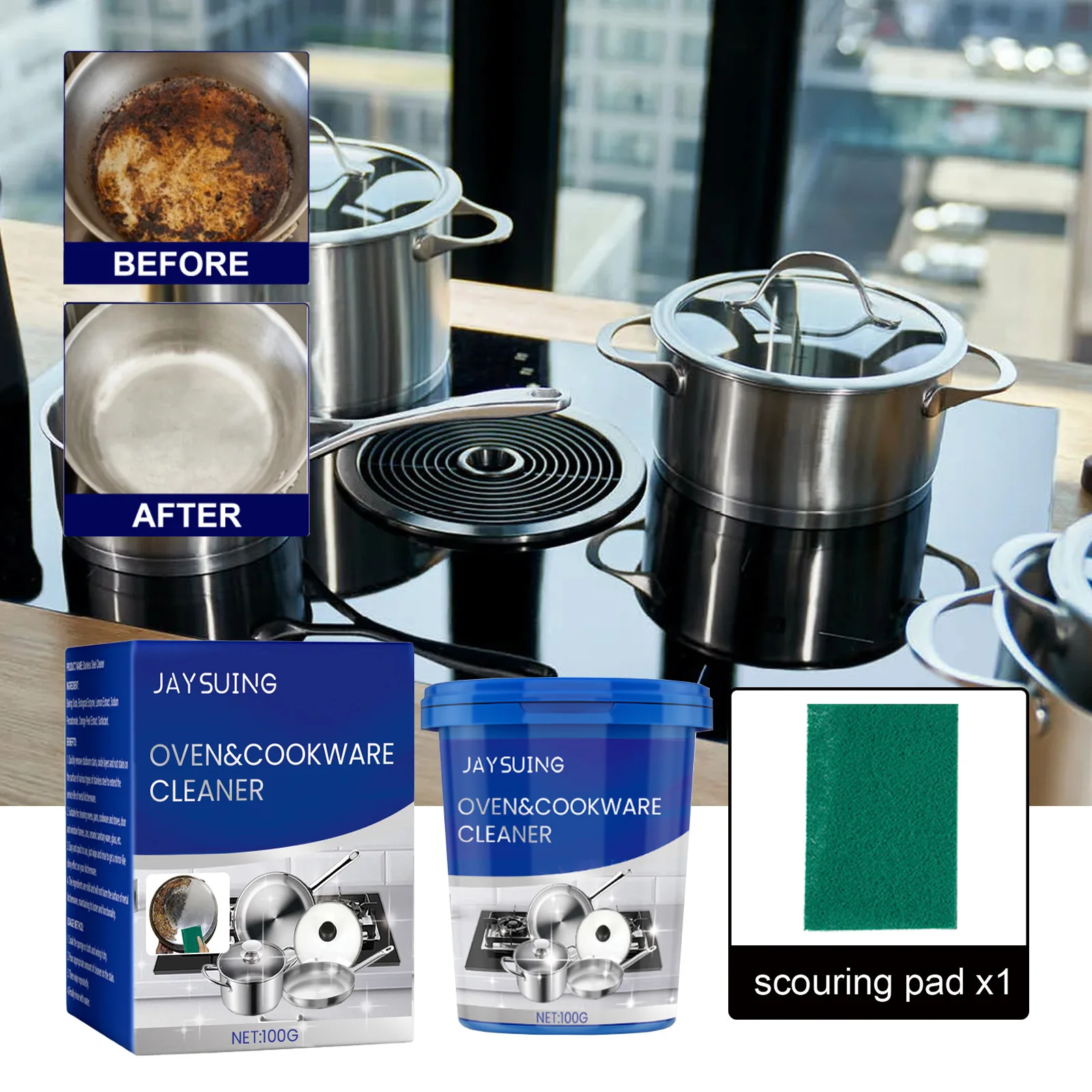 תובעת 100g מוצרי בישול חלודה ניקוי סיר התחתון בקנה מידה נקי לכלוך כביסה להסיר שמן כתמי שמן ניקוי אל חלד