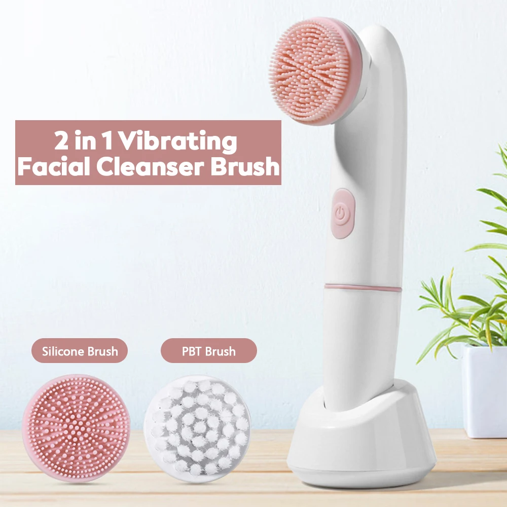 2 in 1 Electric Facial Cleansing Brush Pores Deep Cleanser Blackhead Remover Powered Vibrating Massage Waterproof Skin Care Tool