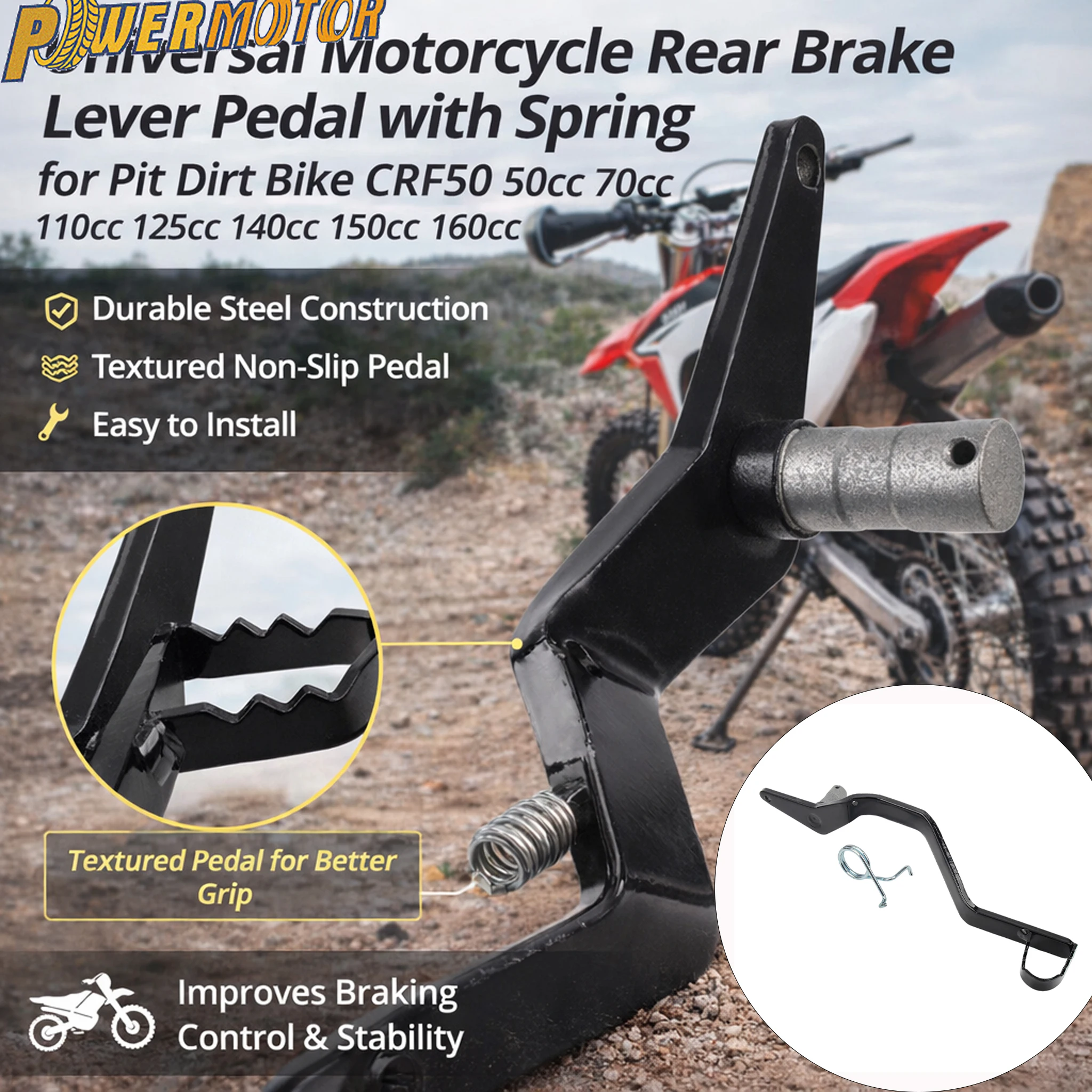 

DirtBike Motorcycle Rear Brake Lever Pedal with Spring Modified for 50cc 70cc 90cc 110cc 125cc 140cc 150cc 160cc DirtBike Parts