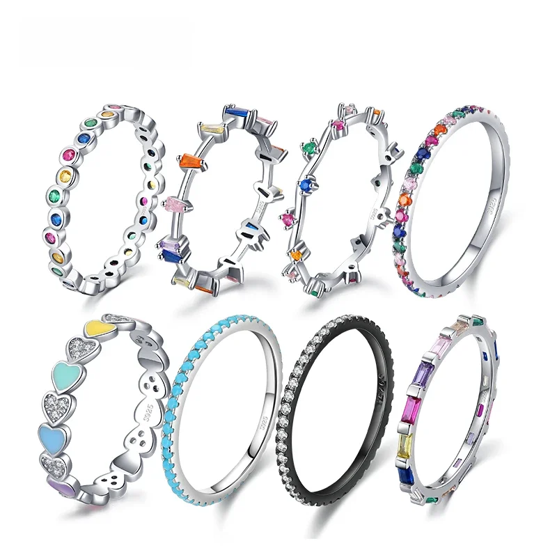 Modian 12 Stil Authentische 925 Sterling Silber Regenbogen Bunte Mode Stapelbar Finger Ring Für