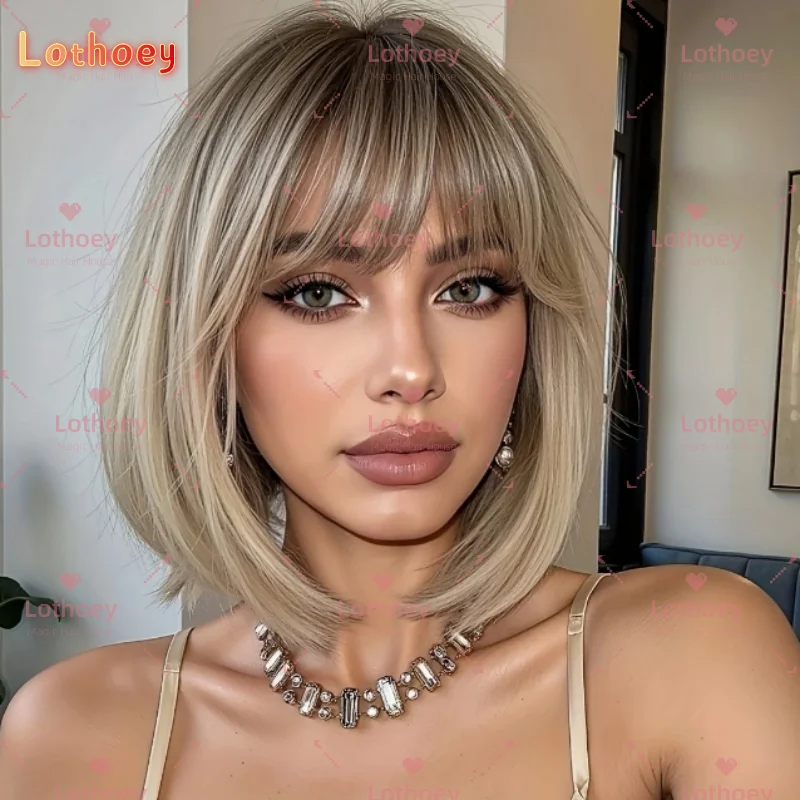 

Белый золотой короткий боб, женский парик, подходящий для праздничных встреч, вечеринок, модных повседневных нарядов, парик из человеческих волос, распродажа