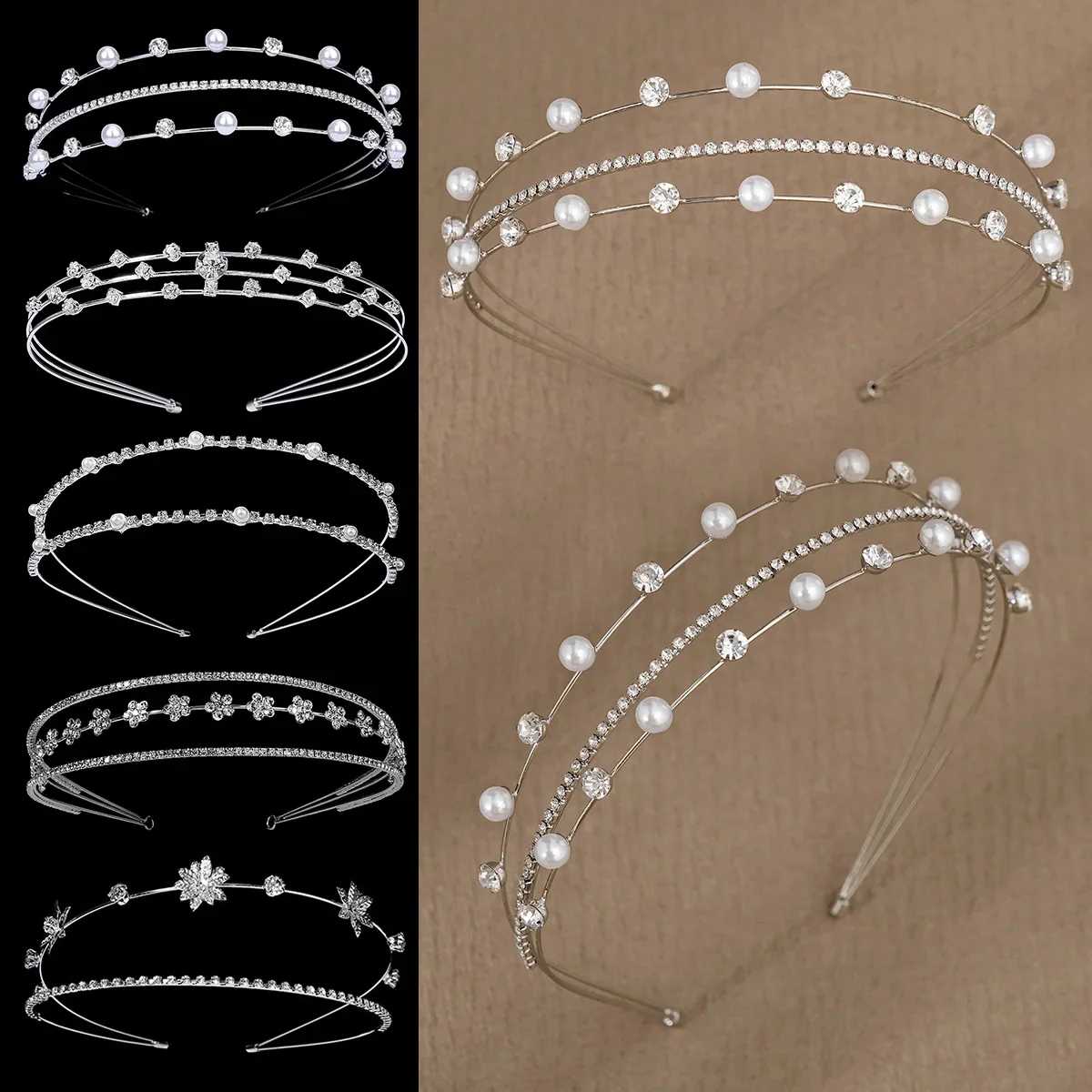 Opaska z gwiazdą Rhinestone dla kobiet imprezowa opaska do włosów wielowarstwowa perła rhinestone obręcz do włosów Bezel dziewczęce akcesoria do włosów — zdjęcie 2