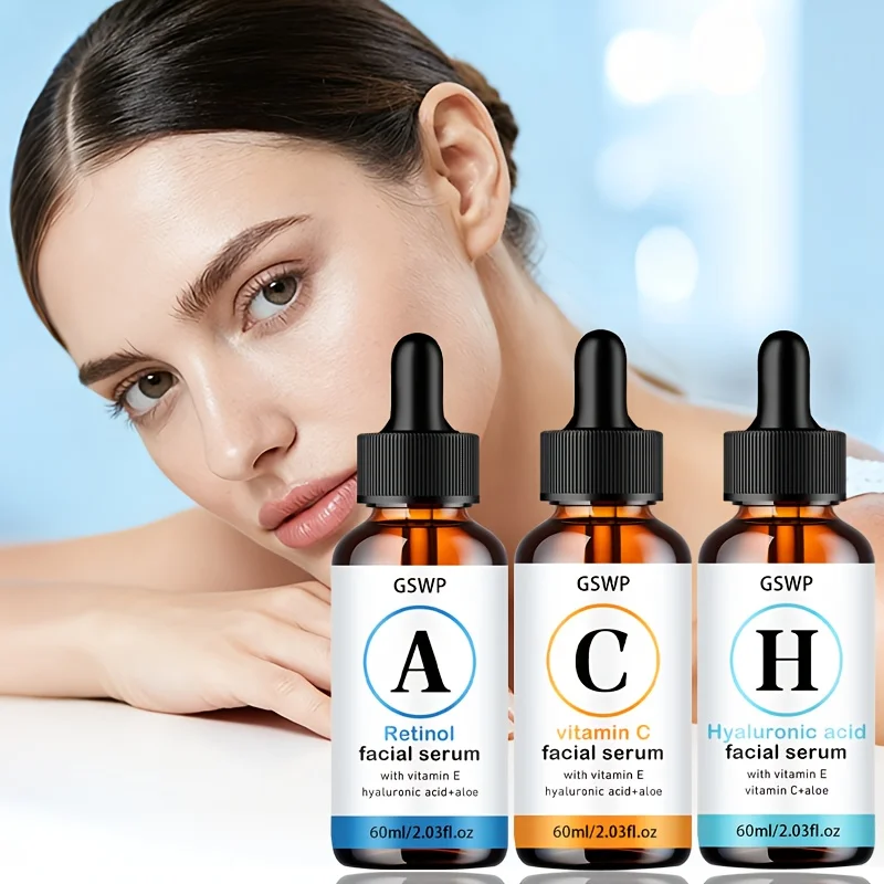 Suero hidratante GSWP A, C, H. Contiene retinol, vitamina C y ácido hialurónico. Hidrata profundamente, levanta y reafirma la piel. 180ml