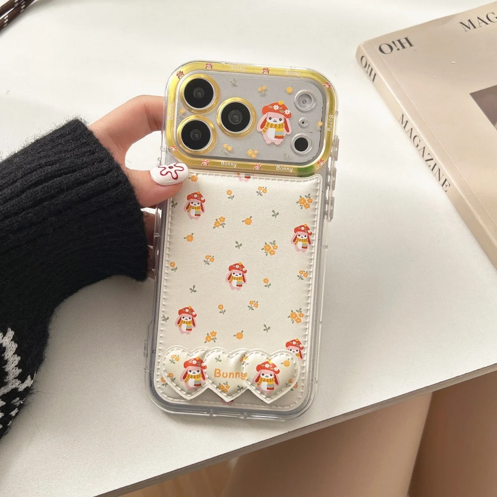 

Cute cartoon floral bunny holder phone case for iPhone 17 16 ProMax 14 15 Pro fundas personalized new shockproof protective case
