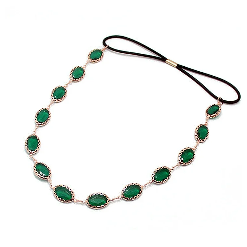 Elegancka kolorowa ślubna opaska do włosów Rhinestone Headchain Boho nakrycia głowy zielone kryształowe opaski na głowę dla kobiet akcesoria biżuteria — zdjęcie 2