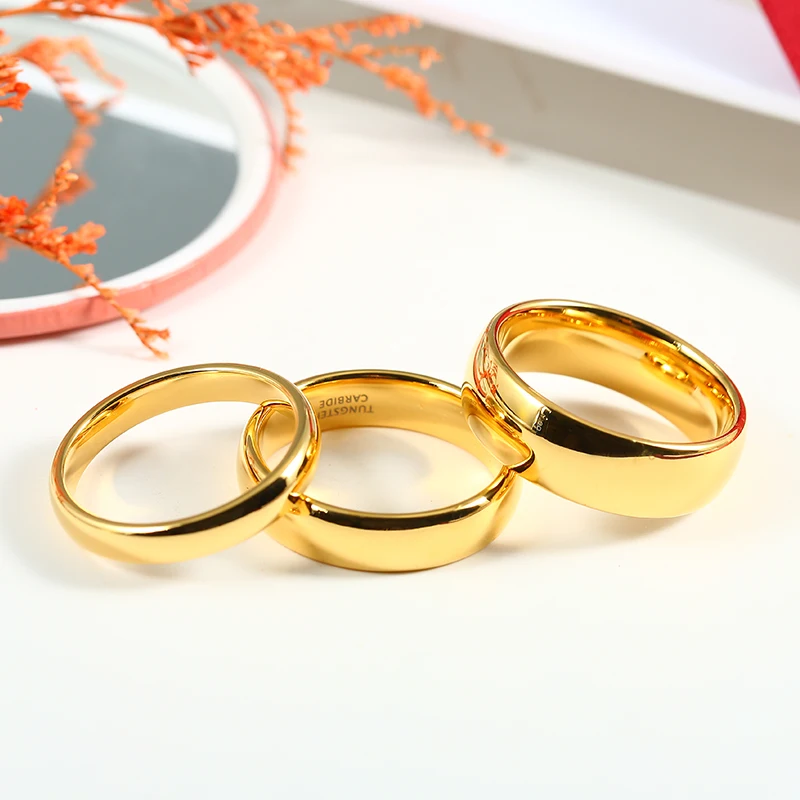 Classic Tungsten Carbide Rings Glod Color 4/6/8mm For Women Men Couple Wedding Bands Zirconia Engagement Christmas Gift Jewelry