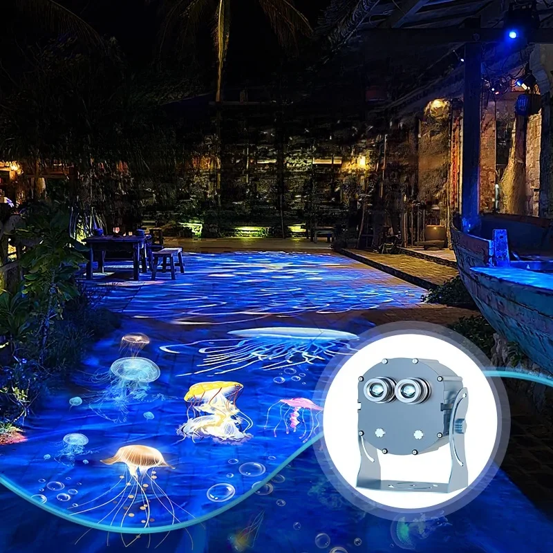 Projecteur de poisson ondulé à Double motif, éclairage d'ambiance au sol extérieur, Logo publicitaire personnalisé, panneau de porte, projecteurs