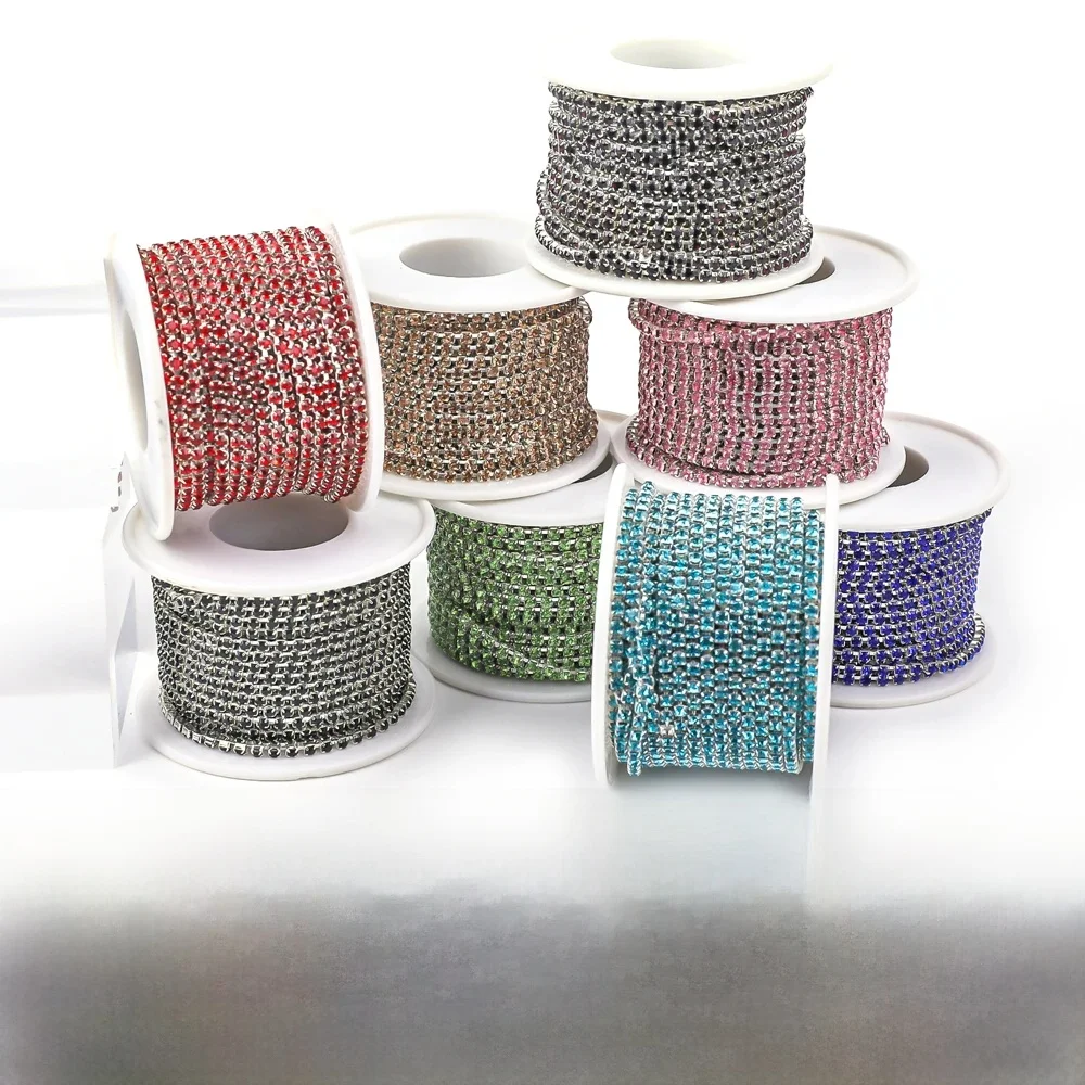 Chaîne de strass en cristal SS6-SS18, 1 mètre, 10 mètres/rouleau, à coudre, à coller, garniture de tasse, chaîne pour vêtements, accessoires de chaîne de bricolage