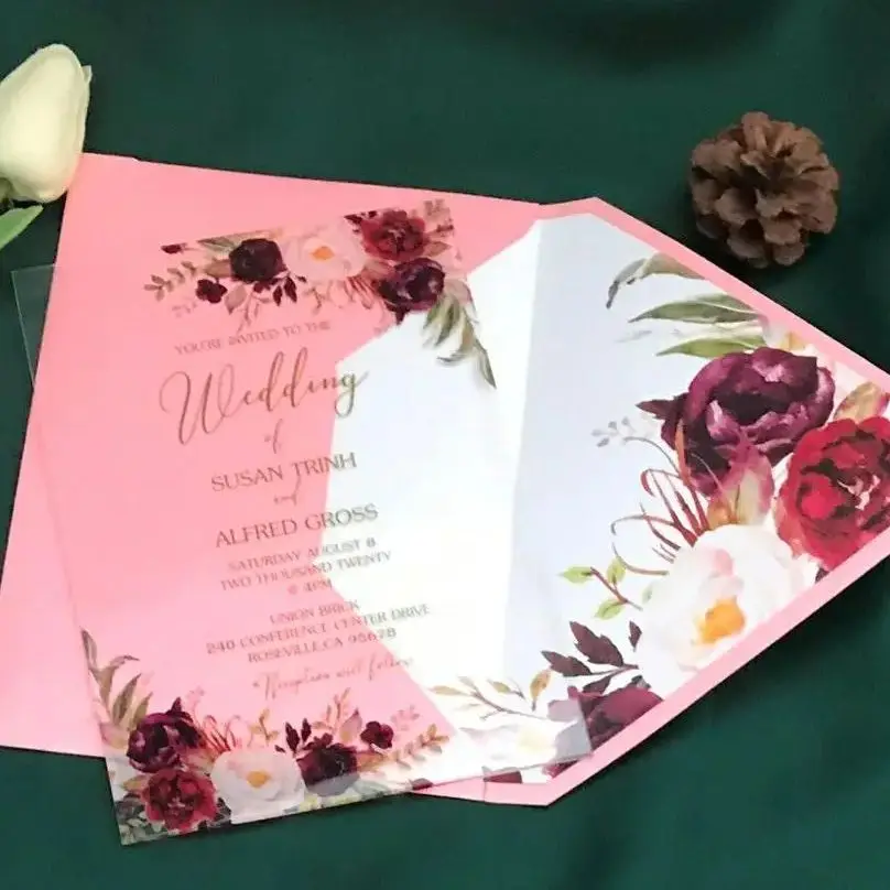 

10pcs Custom Acrylic Wedding Invitation,Transparent Invites with Personalized Envelopes for Party Favor Decoration