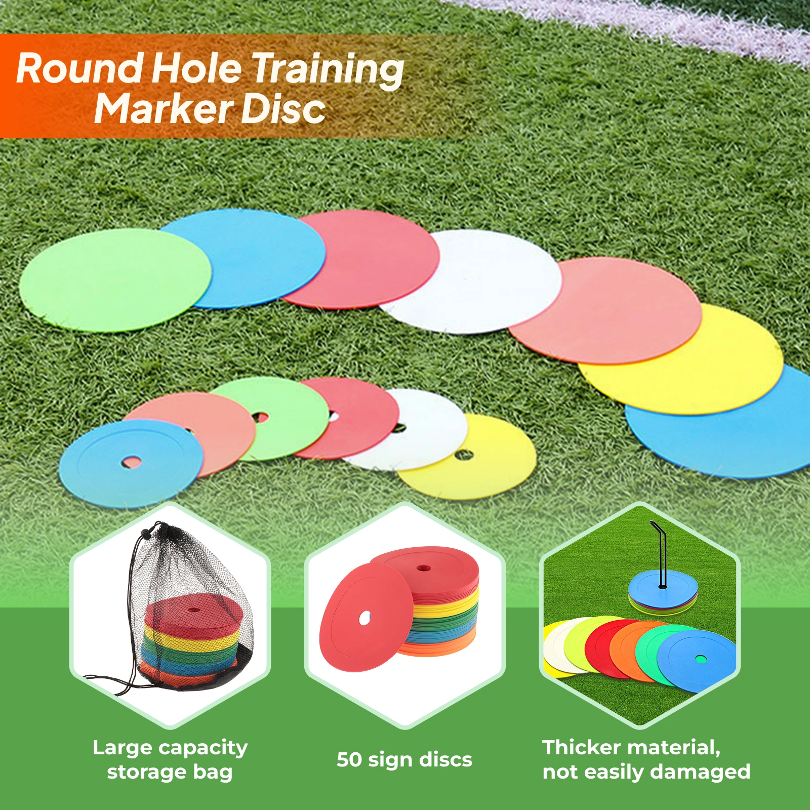 

50Pcs Flat Cones Non Skid Spots Markers for Coaches Trainers Flexible Soccer Basketball Markers Karate Boxing Sports Training