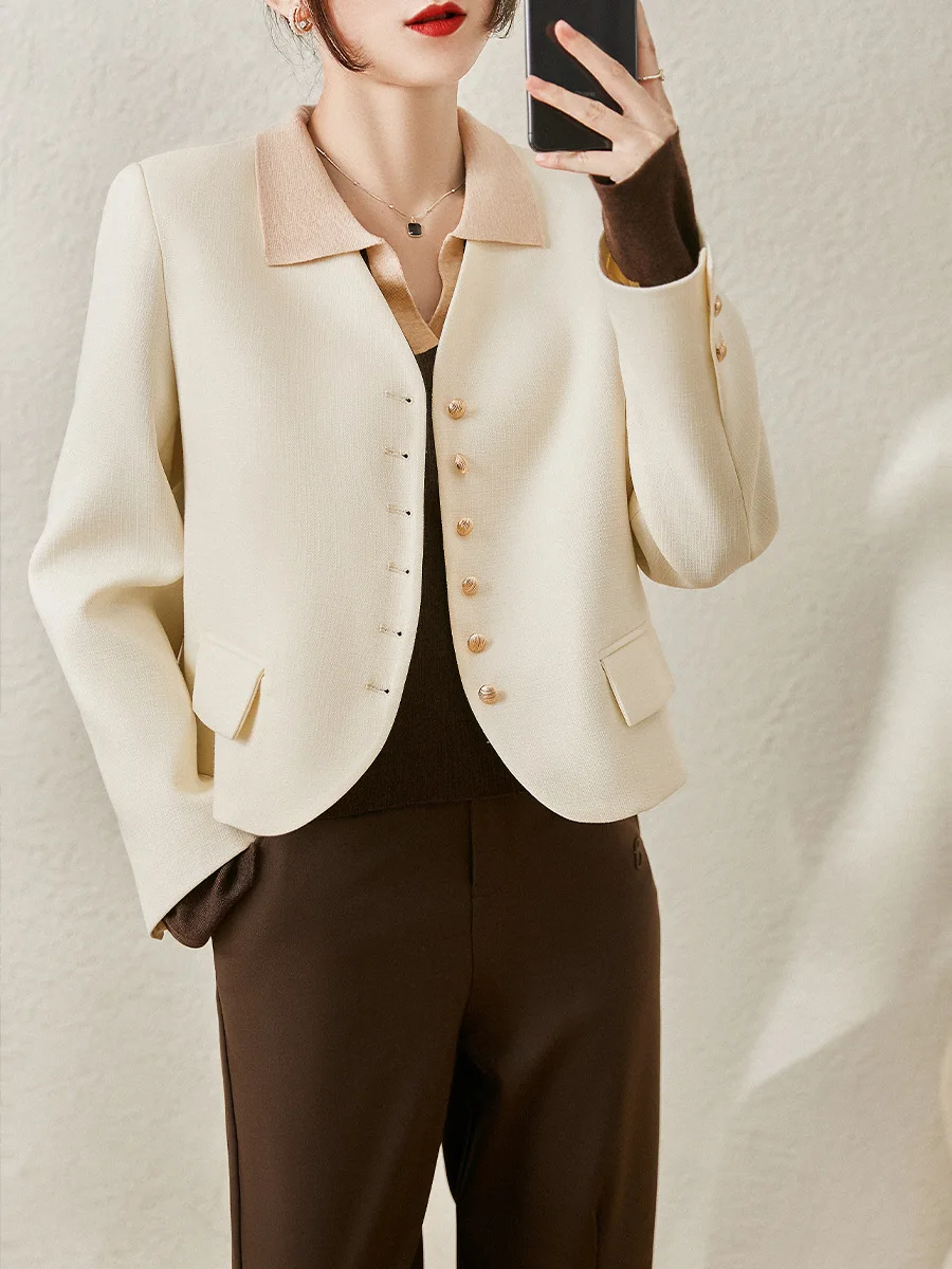 

2023 New Suit Coat Women's Classic Retro Style Short Spring Autumn Blazers V-Neck