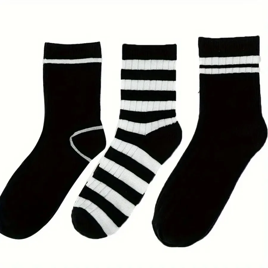10 Pairs of Black and White Striped Socks, Fashionable and Cute, Suitable for Comfortable Sports and Fitness Wear