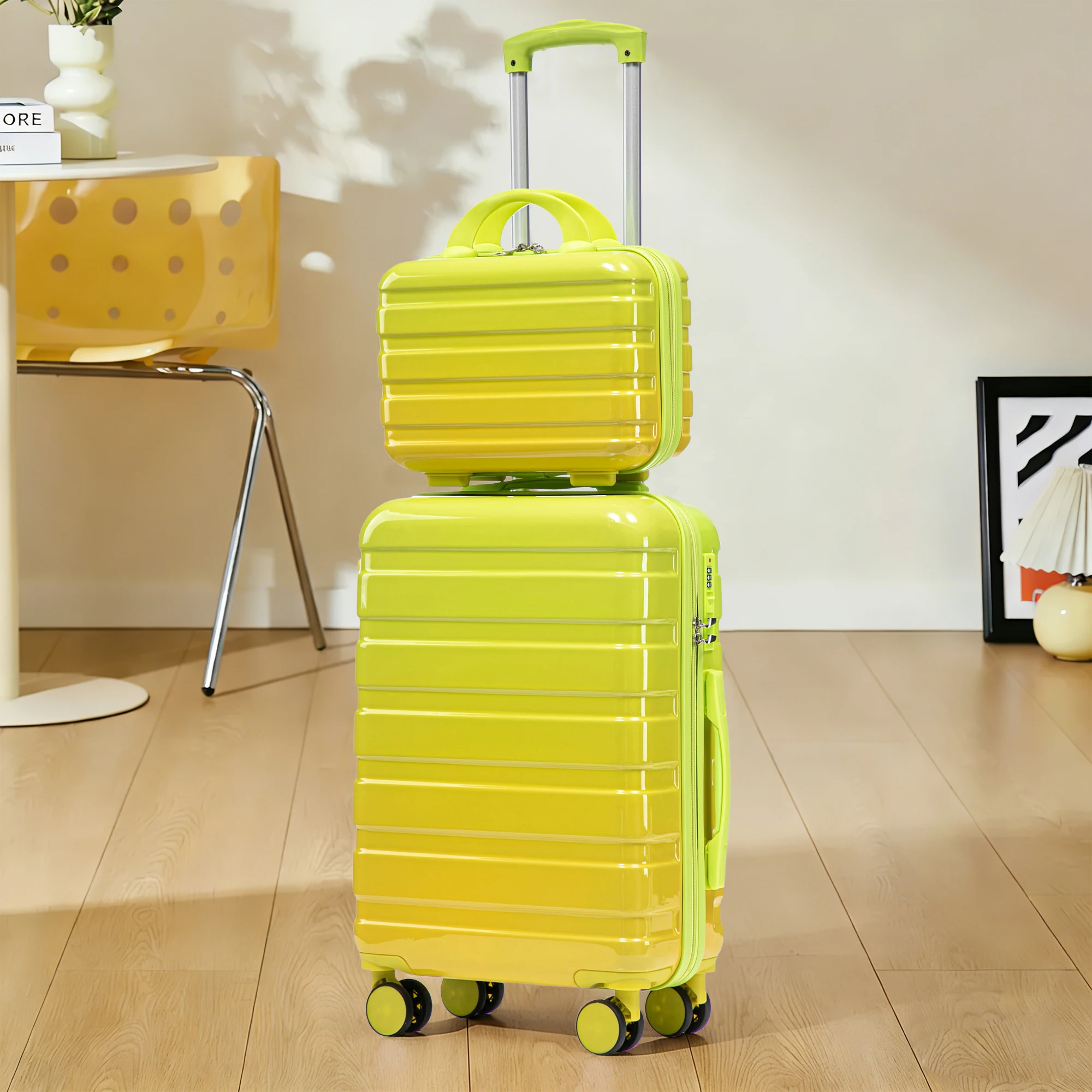 Ensemble de 2 valises de voyage à coque rigide en polycarbonate de 20 pouces + 1 trousse de toilette de 14 pouces, valise à roulettes légère avec serr