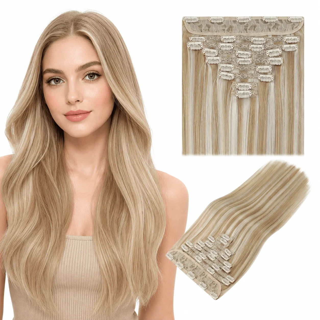 Moresoo Clip in Human Hair Extensions 9 Pieces Full Head 100% Real Hair for Women Lace Clip in Hair Extensions Straight Thick