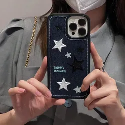 Blue Star denim cowboy Phone Case comparable for iPhone 11 11promax x xr xmsx 12 12promax 13 13promax 14 14plus 14promax Casing