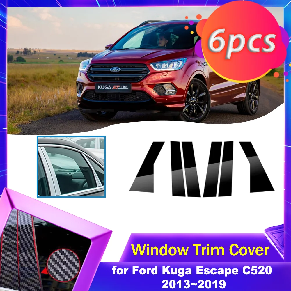 

Car Door Window Trim Cover for Ford Kuga Escape C520 2013~2019 2014 Carbon Fiber Chrome Sticker Pillar Posts Decal Accessories