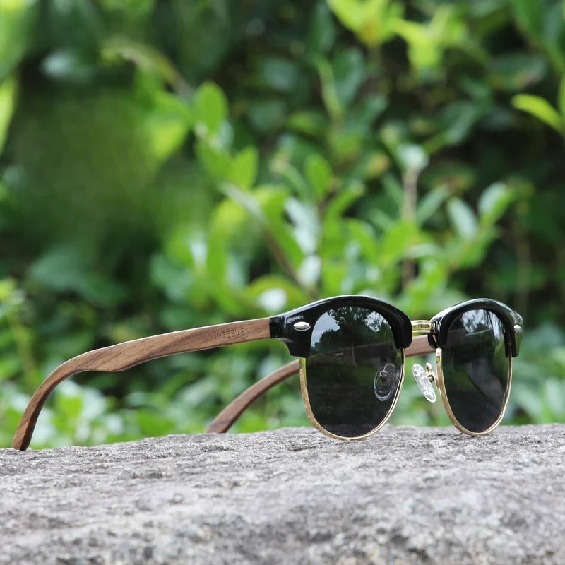 AliExpress KINGSEVEN Quality Upgrade Handmade Walnut Wooden Sunglasses Men Polarized Semi-Rimless UV400 Protection Retro Eyewear Women