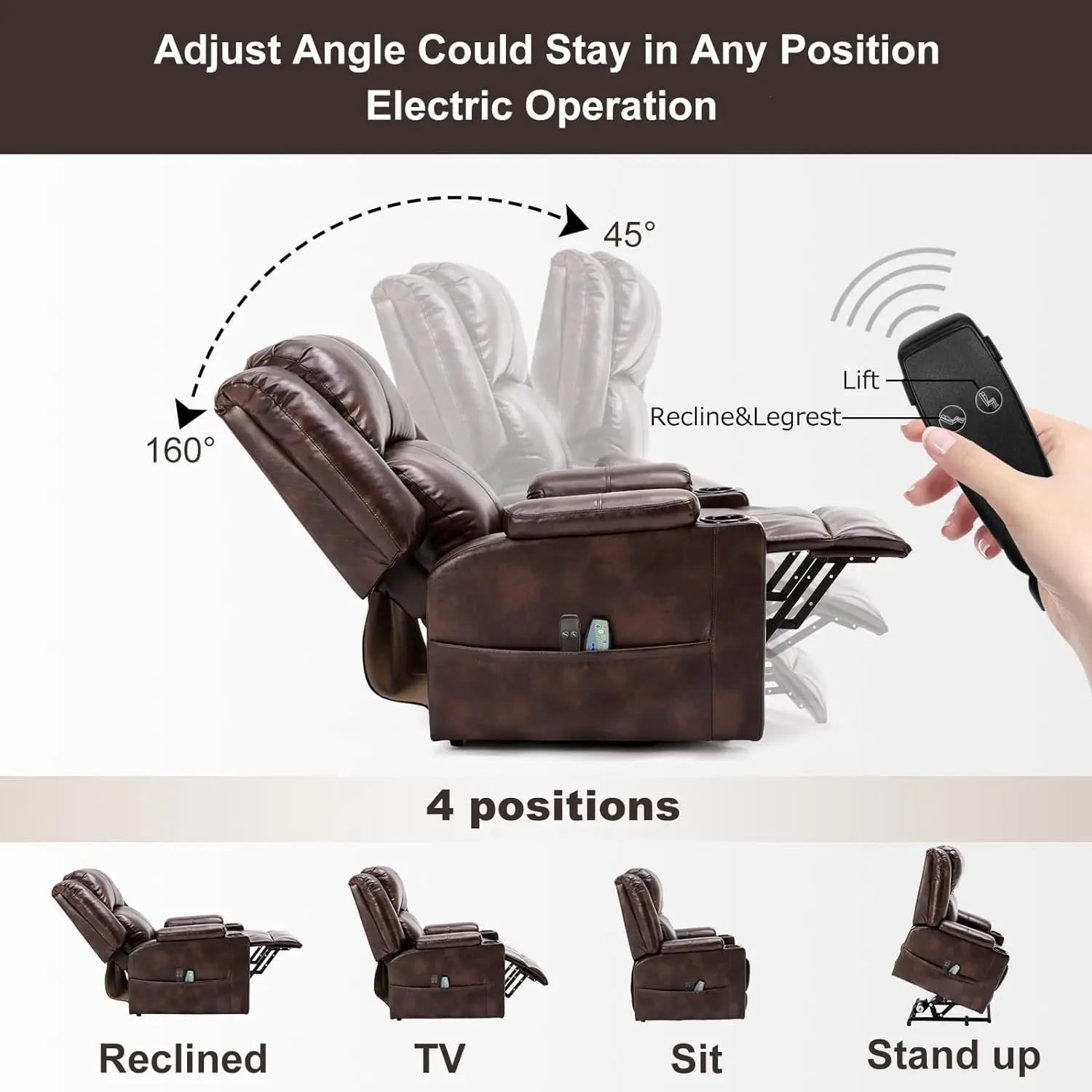 Comhoma Power Lift Recliner for Elderly, Lift Chair with Heat and Massage, Pu Recliner Sofa with Cup Holder image 5