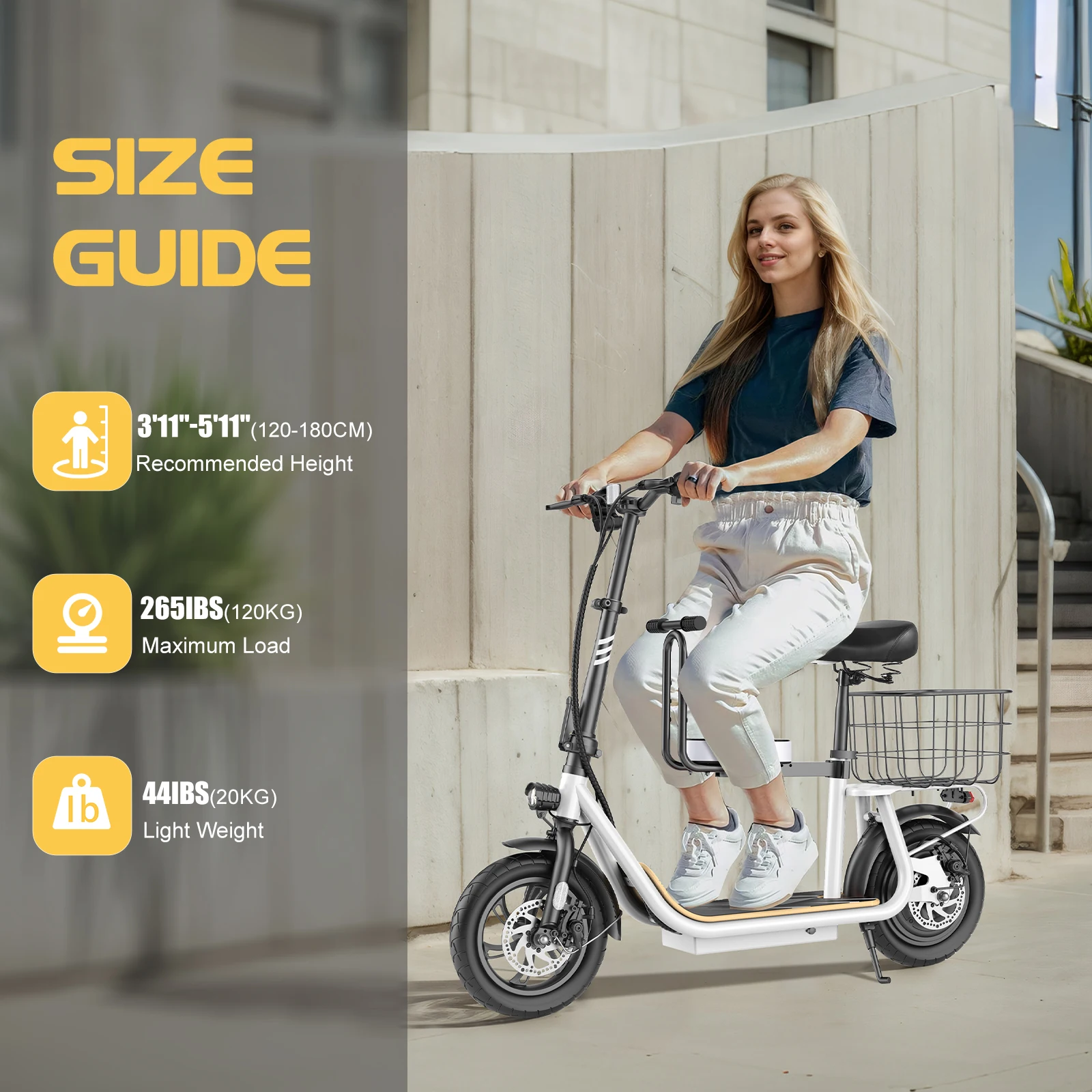 

819W/1200W Electric Scooter with Seat, 12" Shock Tires, 500Wh Battery 30 Miles & 20MPH, Foldable E-Bike for Commuting