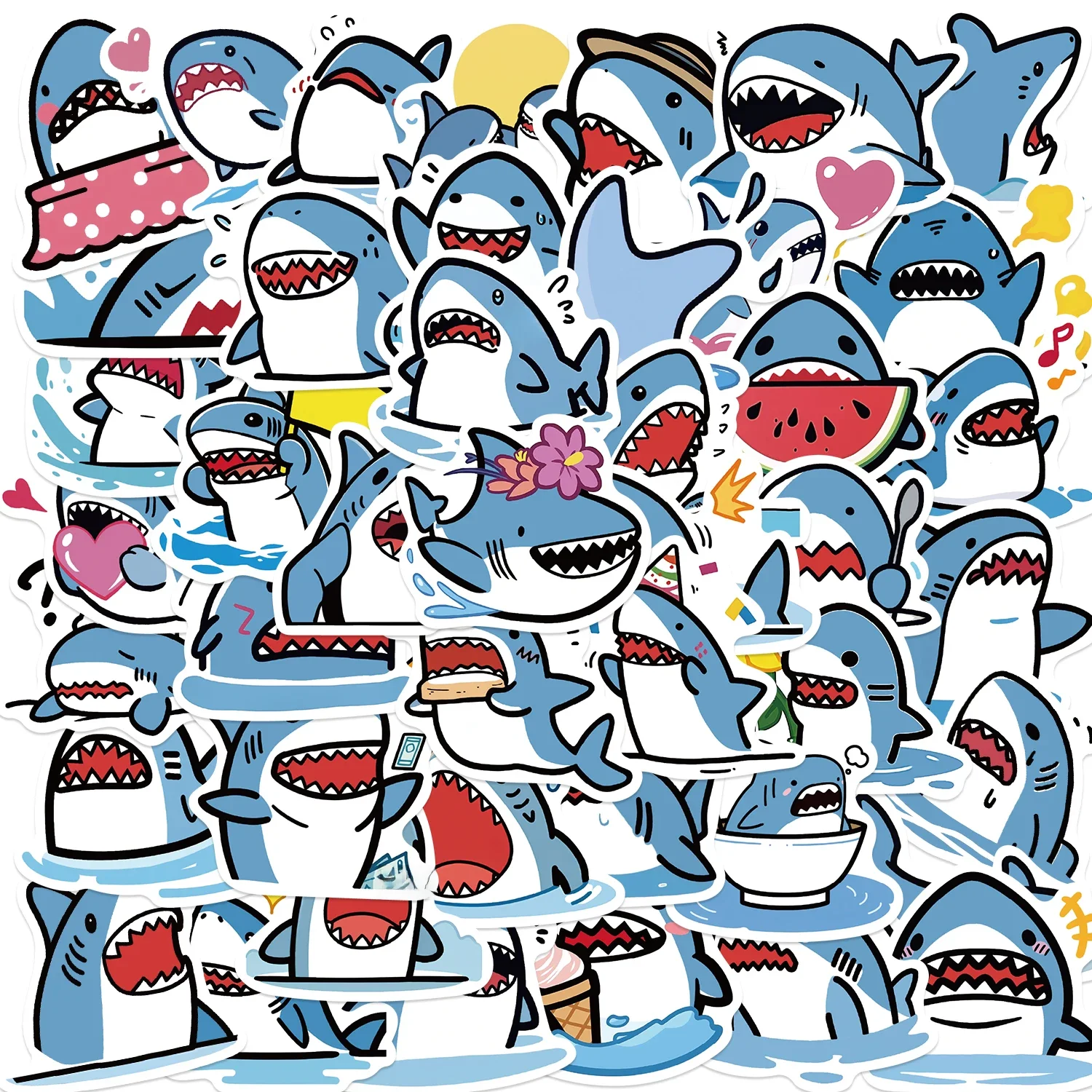 50 pièces mignon bleu obésité requin autocollants animaux Graffiti décalcomanies pour enfants bricolage Skateboard guitare ordinateur portable bagages autocollant jouets