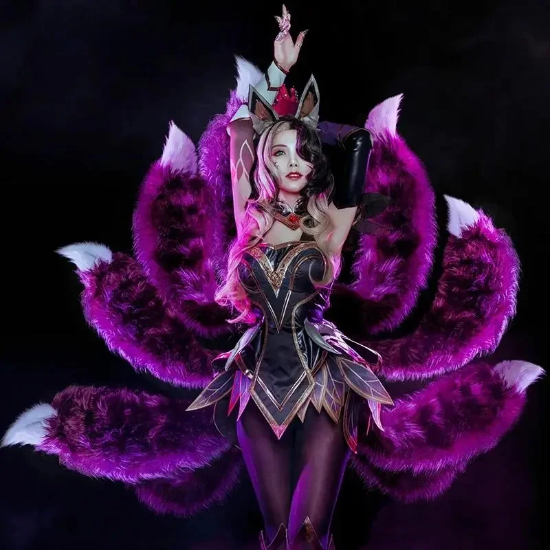 AUF LAGER UWOWO Ahri Cosplay Kostüm Coven Ahri Cosplay Kostüm mit Ohren Halloween Kostüm Ahri Hexenkleid für Frauen
