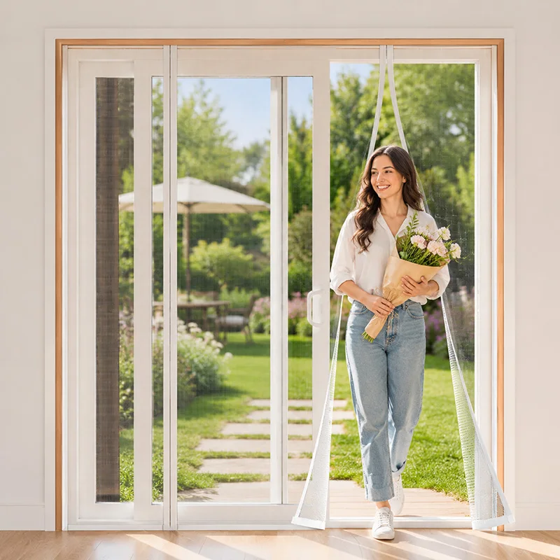 Magnetic Mesh Screen Door Auto Closing Anti Mosquito Curtain for Sliding Glass Door Pet Kids Friendly Easy Install