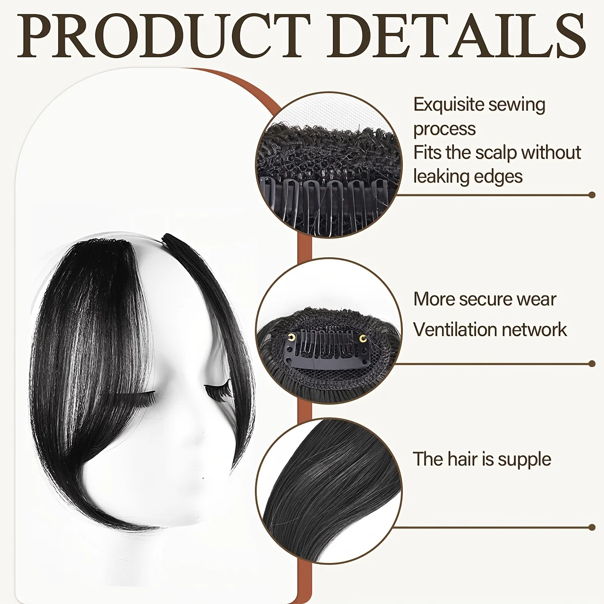 Synthetic Clip in Bangs Hair Extension French Wave Fringe Invisible Seamless Heat Resistant Fiber Curtain Bangs for Women