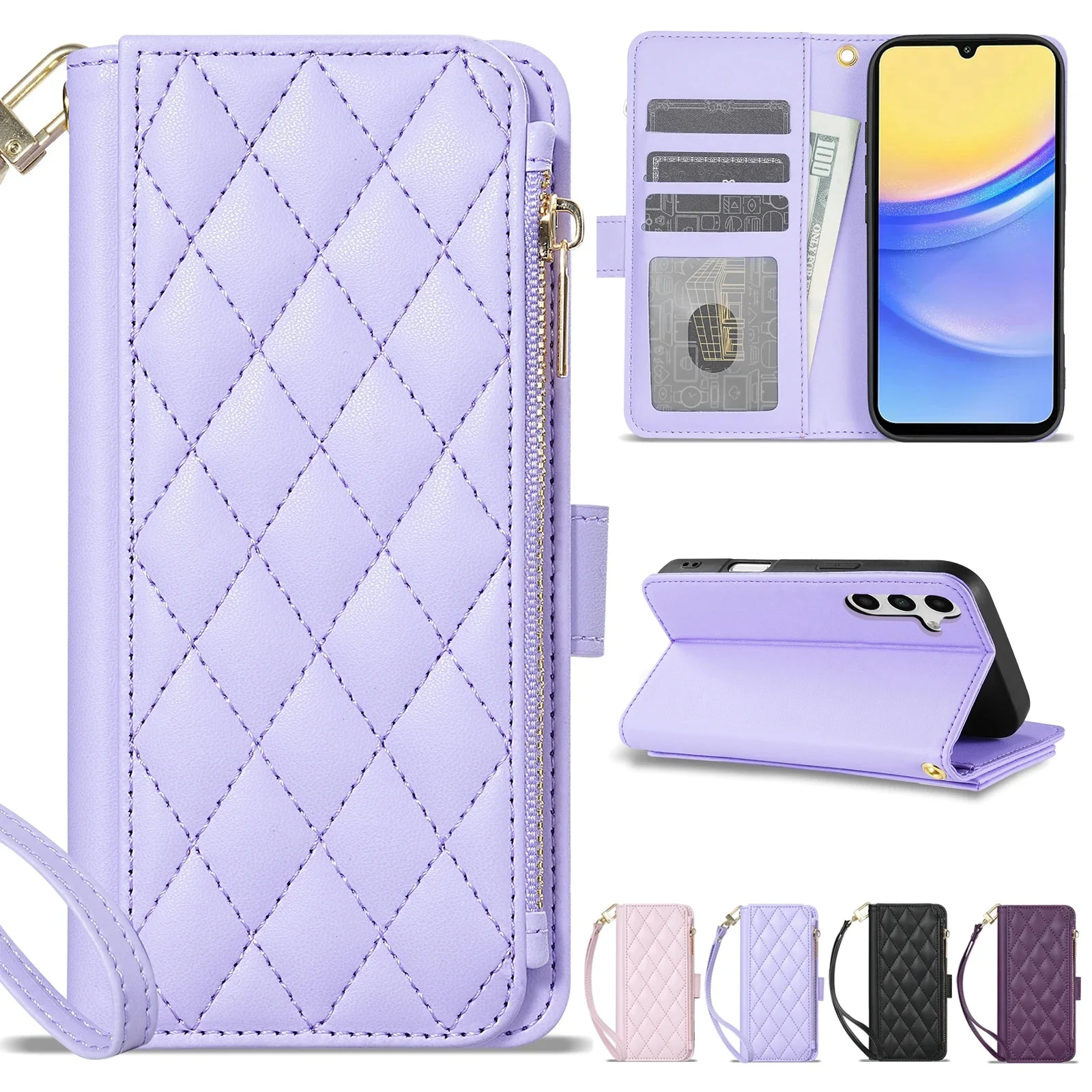 Portemonnee Kleine Geurige Rits Kaarthouder Stand Magnetische Flip Lederen Hoesje Voor Samsung Galaxy S26 Ultra S25 Plus S24 FE S23 S22 - afbeelding 2