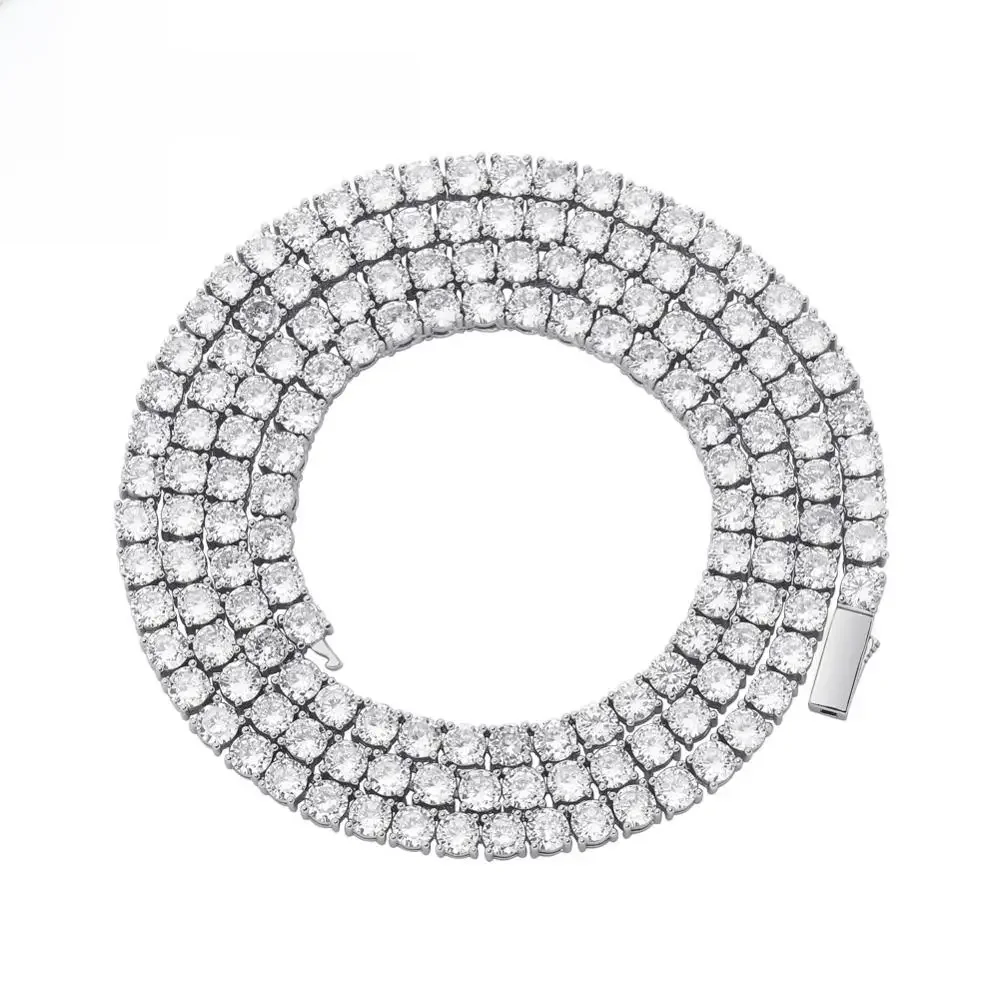 TOPGRILLZ 3MM-6MM Sprężynowa klamra Iced Out Pełna cyrkonia sześcienna 1-rzędowy naszyjnik z łańcuszkiem tenisowym Biżuteria hip-hopowa w kolorze złotego srebra — zdjęcie 2