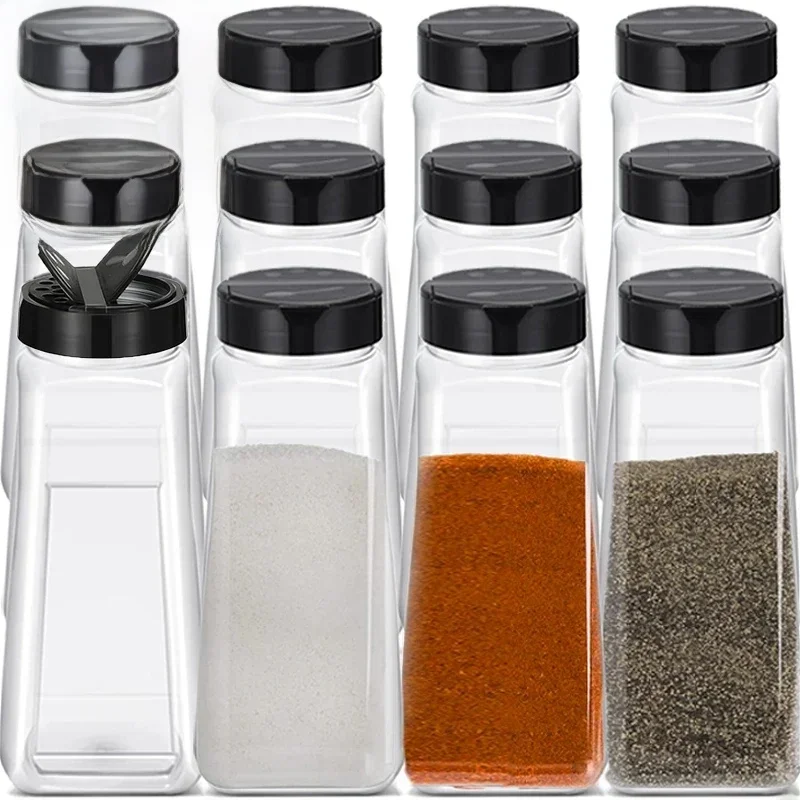 Grands bouteilles d'épices transparentes avec couvercles Shaker, pots de stockage d'assaisonnement pour Barbecue de cuisine, récipient scellé en plastique de qualité alimentaire, 1/10 pièces