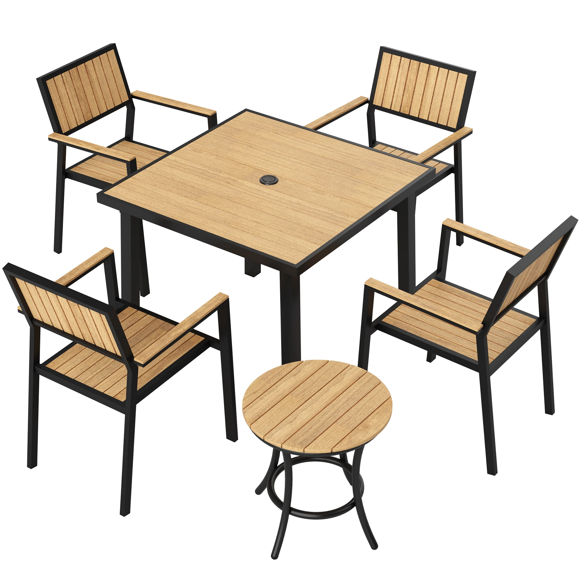 

6-Piece Patio Dining Set，Outdoor Aluminum Furniture Set with Plastic-Wood Table Top,Outdoor Furniture Set with 4 Outdoor Stacka