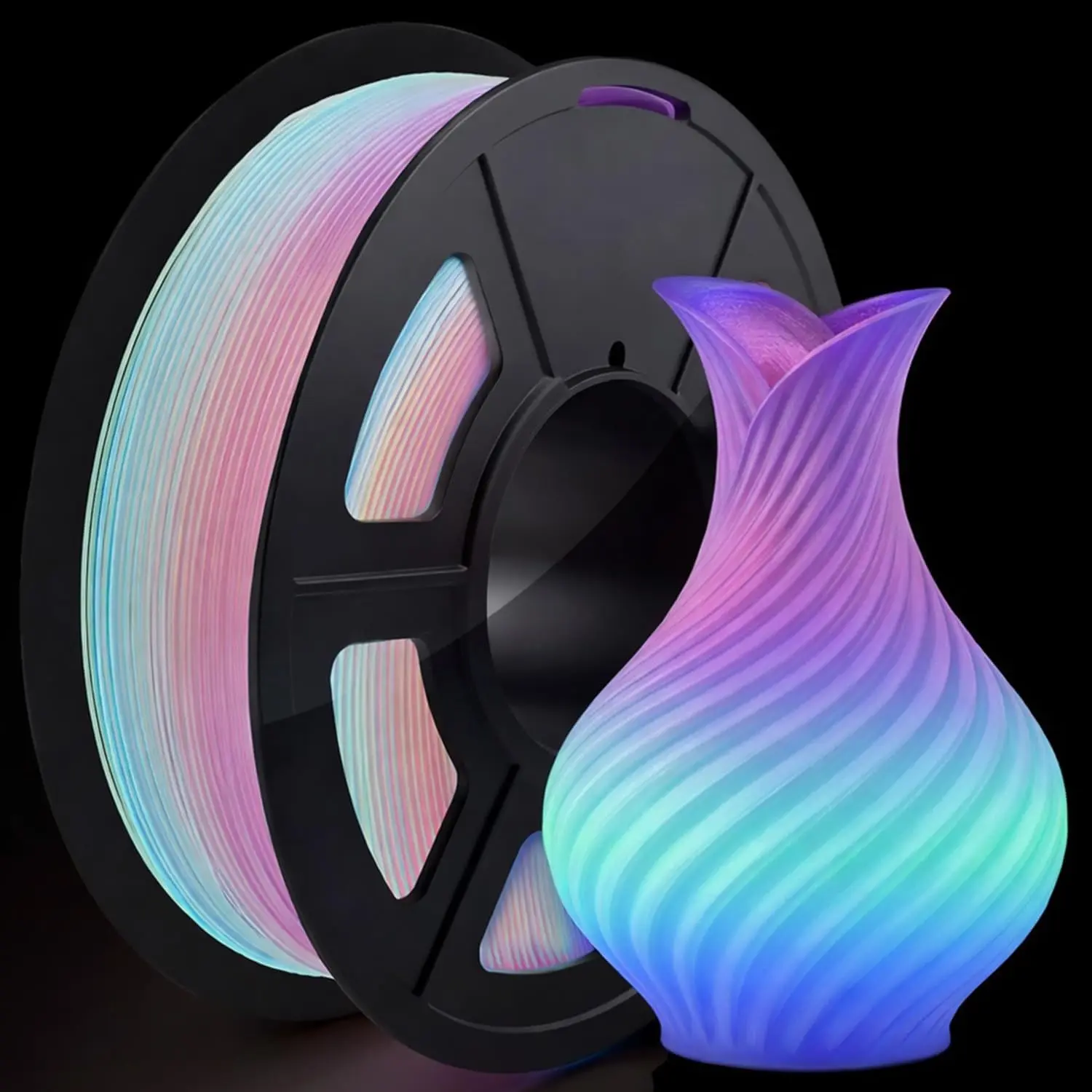 

3D Printing Filament PLA Glow-in-the-Dark Rainbow Color 1.75mm Diameter 250g Roll Dimensional Accuracy +/- 0.03mm Gradual Color