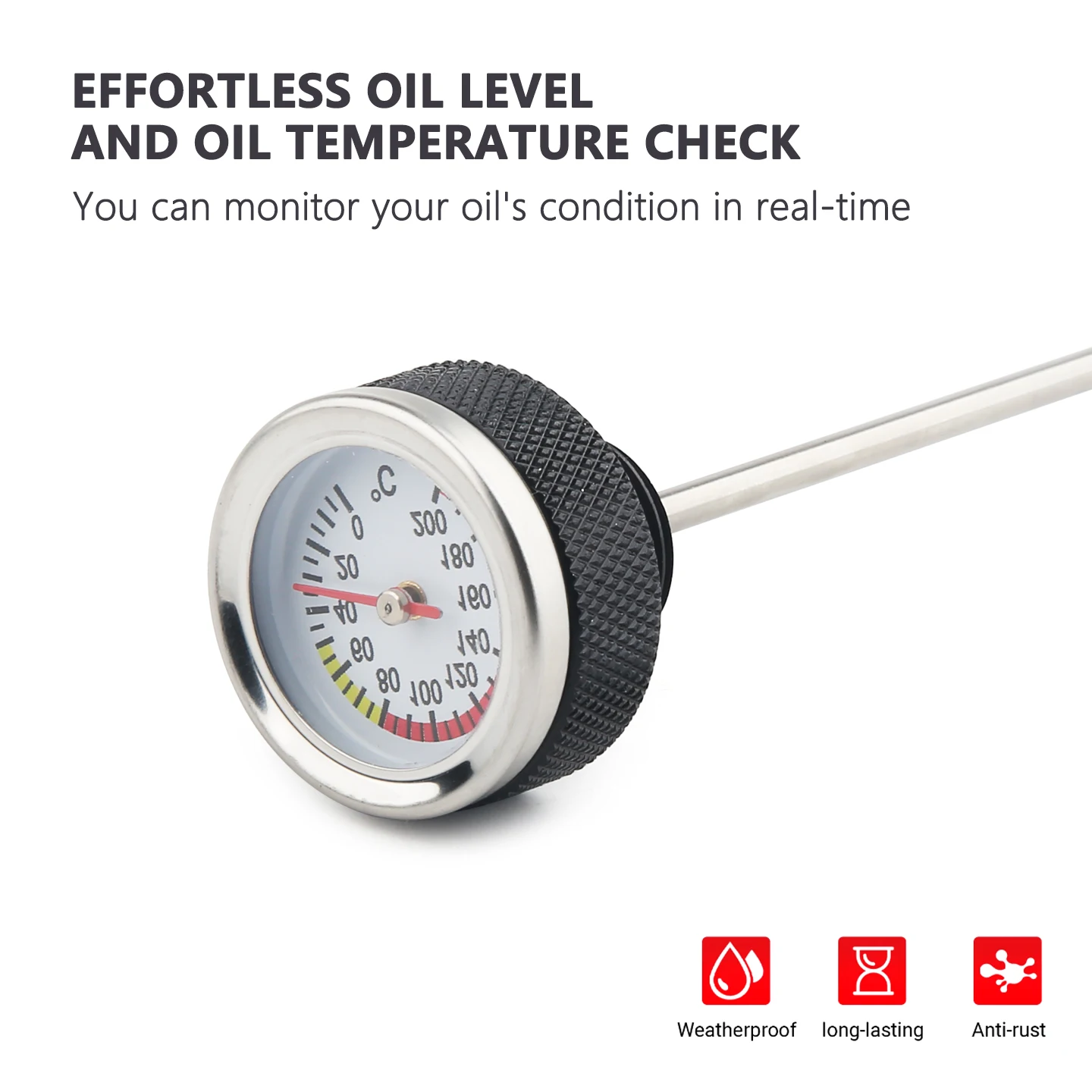Black/Silver Motorcycle Fuel Tank Caps M20x2.5 Oil Temperature Gauge 35MM with 117MM Probe 0-200 Pointers Thermometer Cap Cover image 6