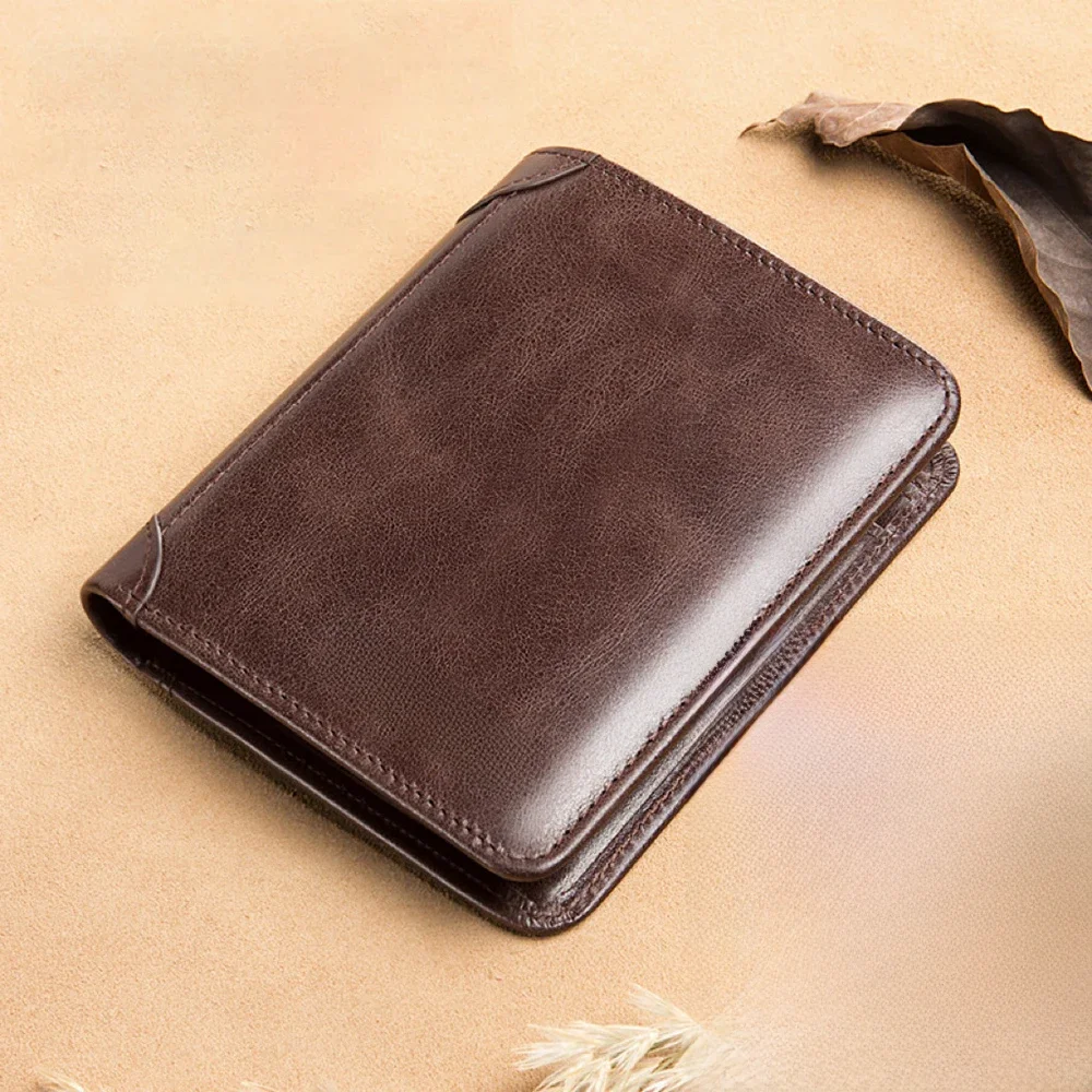 Portfel ze skóry PU RFID Męskie smukłe pionowe portfele Czarne, cienkie, krótkie etui na karty kredytowe Minimalistyczna męska brązowa saszetka na pieniądze — zdjęcie 2