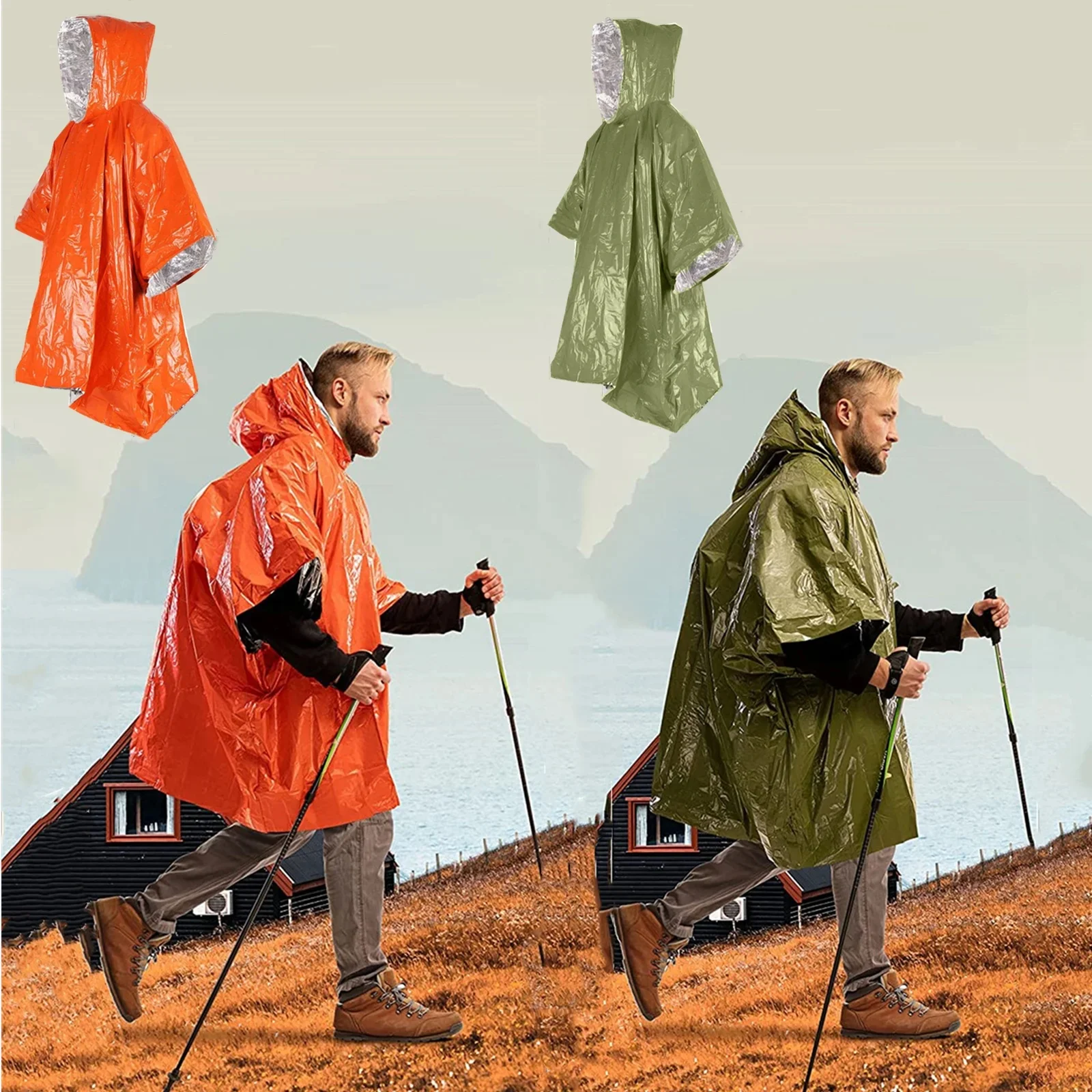Poncho chaud de survie d'urgence, couverture spatiale de survie thermique, imperméable thermique réfléchissant la chaleur, imperméable pour le Camping et la randonnée