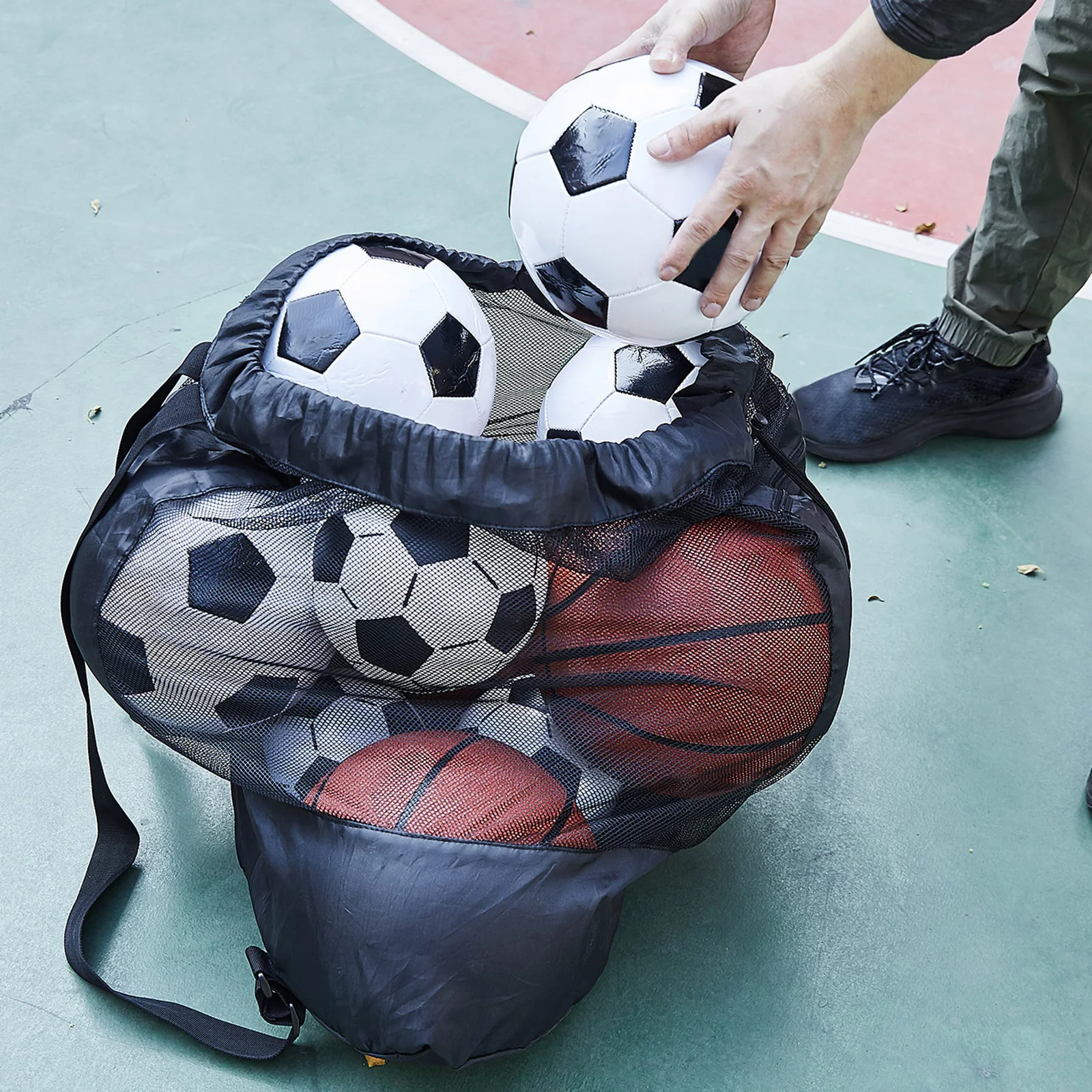Soccer Mesh Ball Bag with Adjustable Drawstring Shoulder Straps Storage Ball Large Capacity Soccer Bags for Coaches