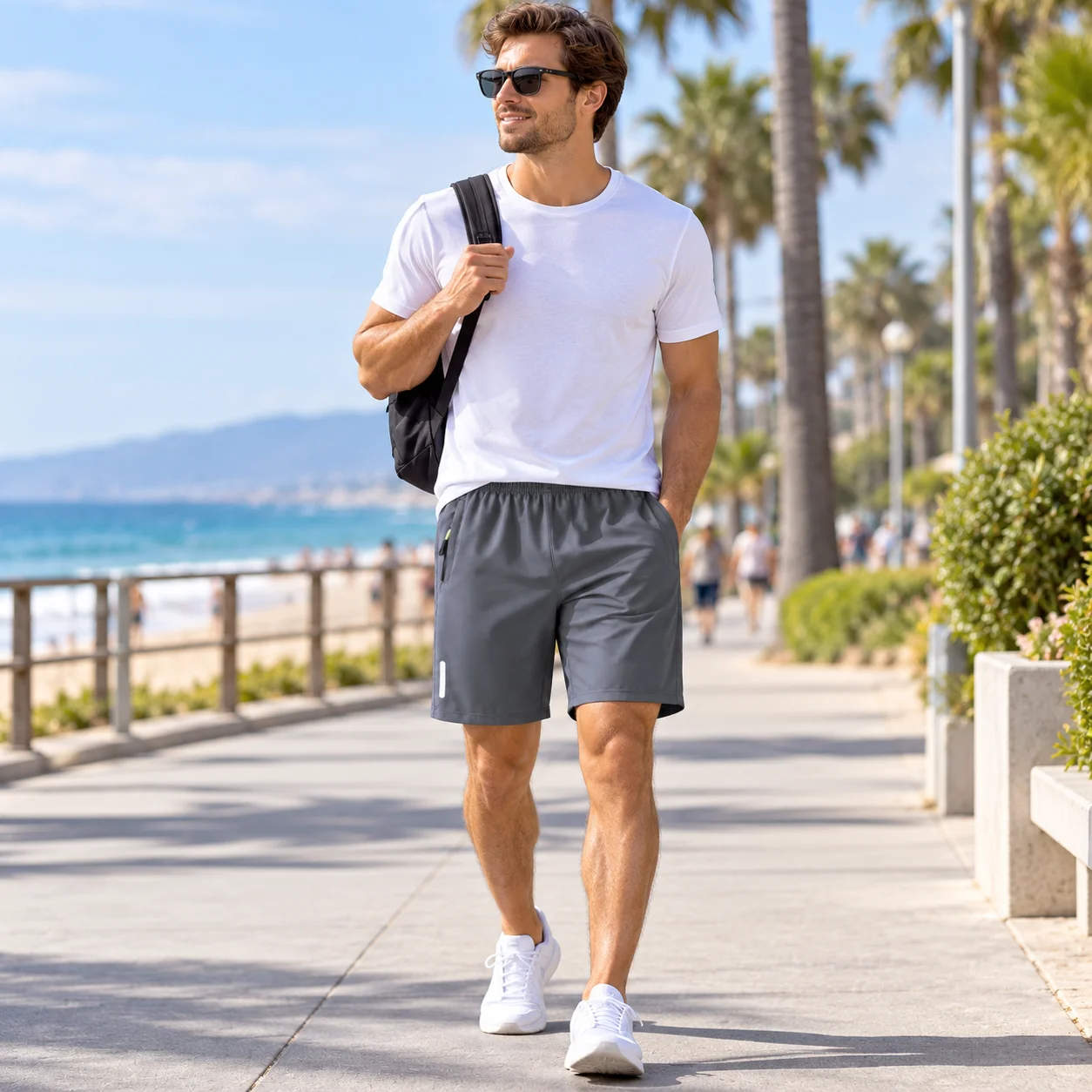 2-Pack Men's Athletic Running Shorts – Quick Dry Lightweight Gym Shorts with Zipper Pockets & Reflective Strips – Breathable Workout Shorts for Training, Basketball & Casual Wear (Black & Gray)