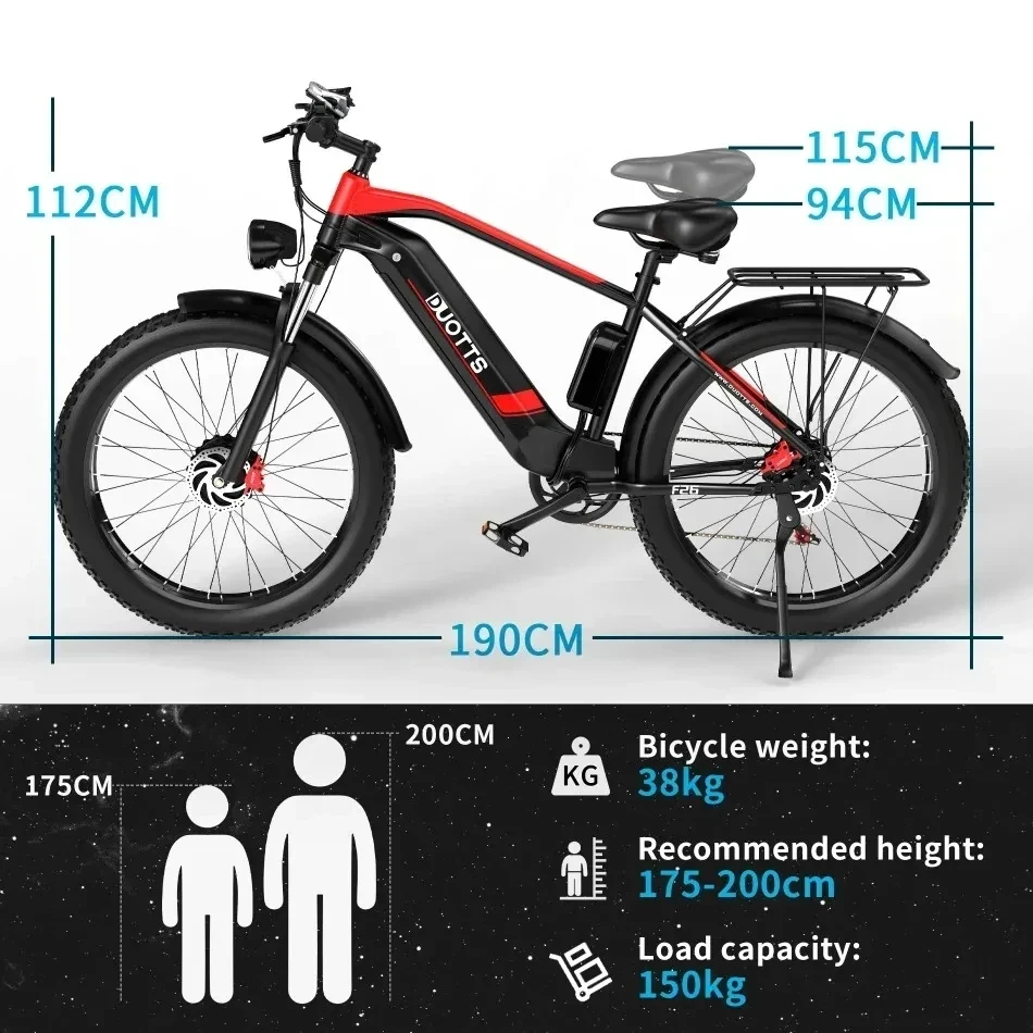 F26 Electric Bike 750W * 2 Powerful Motor 48V 20Ah Battery 26*4.0 Fat pulls 55 ﾰ Max Clibing 55 km/h Max Speed MTB Bike