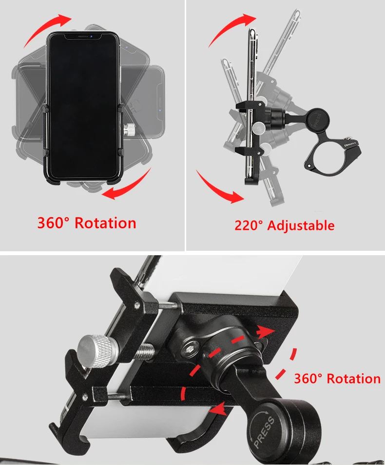 GUB PLUS 21 Motorcycle Bike Phone Holder Aluminum Alloy Cell Phone Holder Bracket Rotatable Adjustable Anti-slip Cycling Parts