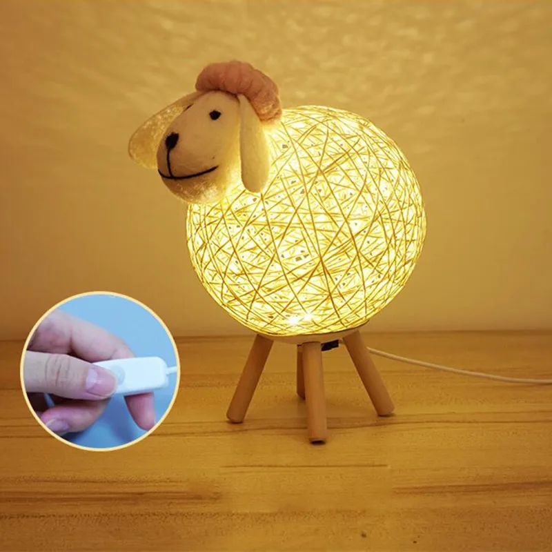 Imagem -06 - Usb Powered Sheep Night Light Handwoven Rustic Led Dimmable Moon Lamp Controle Remoto para Quarto e Decoração de Páscoa