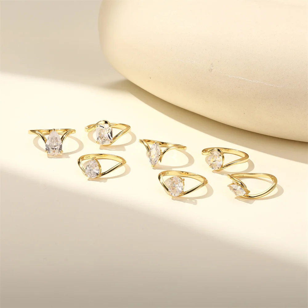 

BOAKO 925 Sterling Silver Geometric Lines Shiny Zircon Rings for Women Wedding Band Eternity Stacking Ring Fine Jewelry