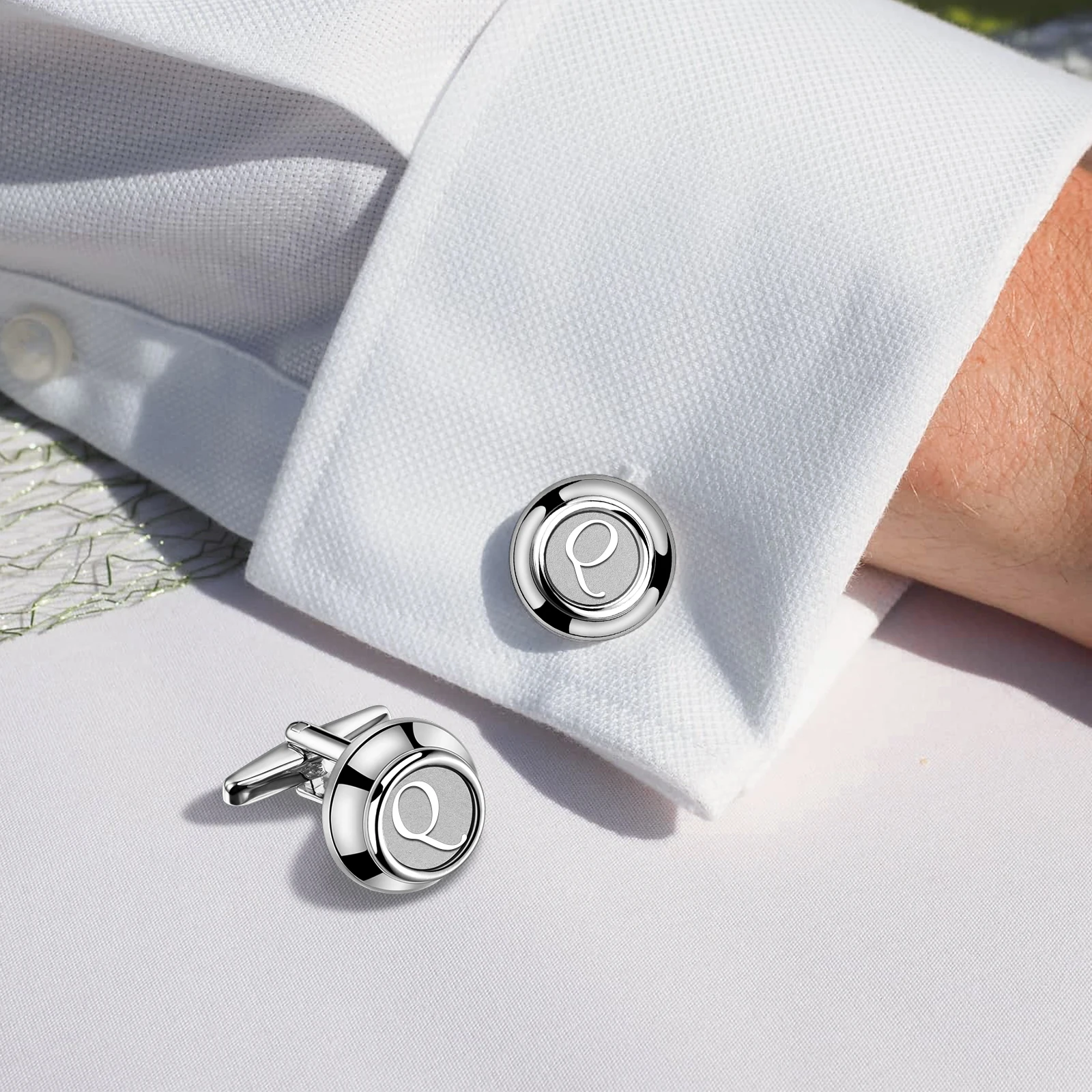 Hawson Classic Metal Mens Cufflinks with Initial A-Z, Classic 26 Letters Cuff Links for Men Business Wedding Shirts