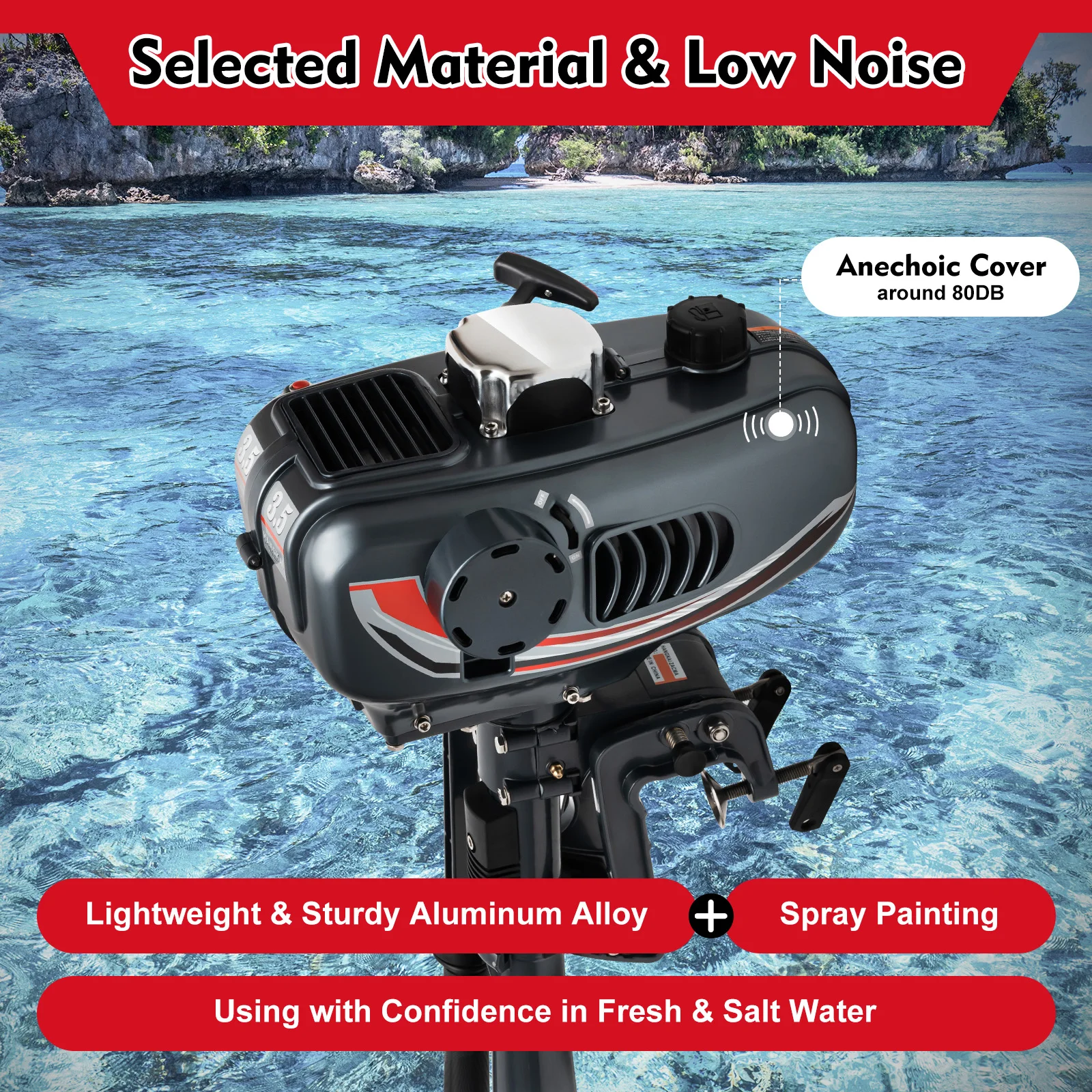 3.5-7-HP 2/4-Stroke Outboard Motor Fishing Boat Engine Water/Air Cooling System Lightweight & Fuel-efficient for Rubber Boats